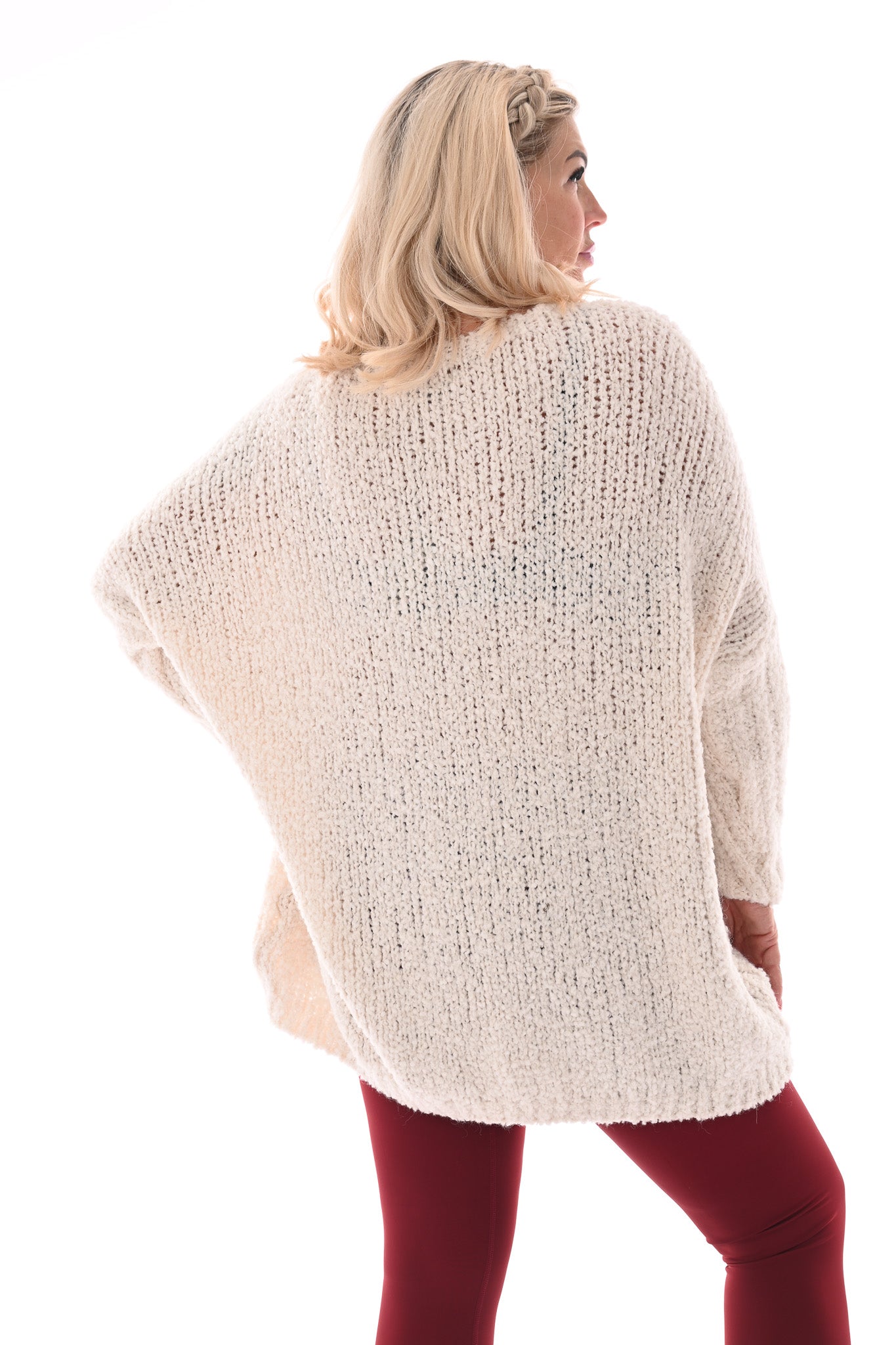 Gebreide boucle trui v-hals roomwit