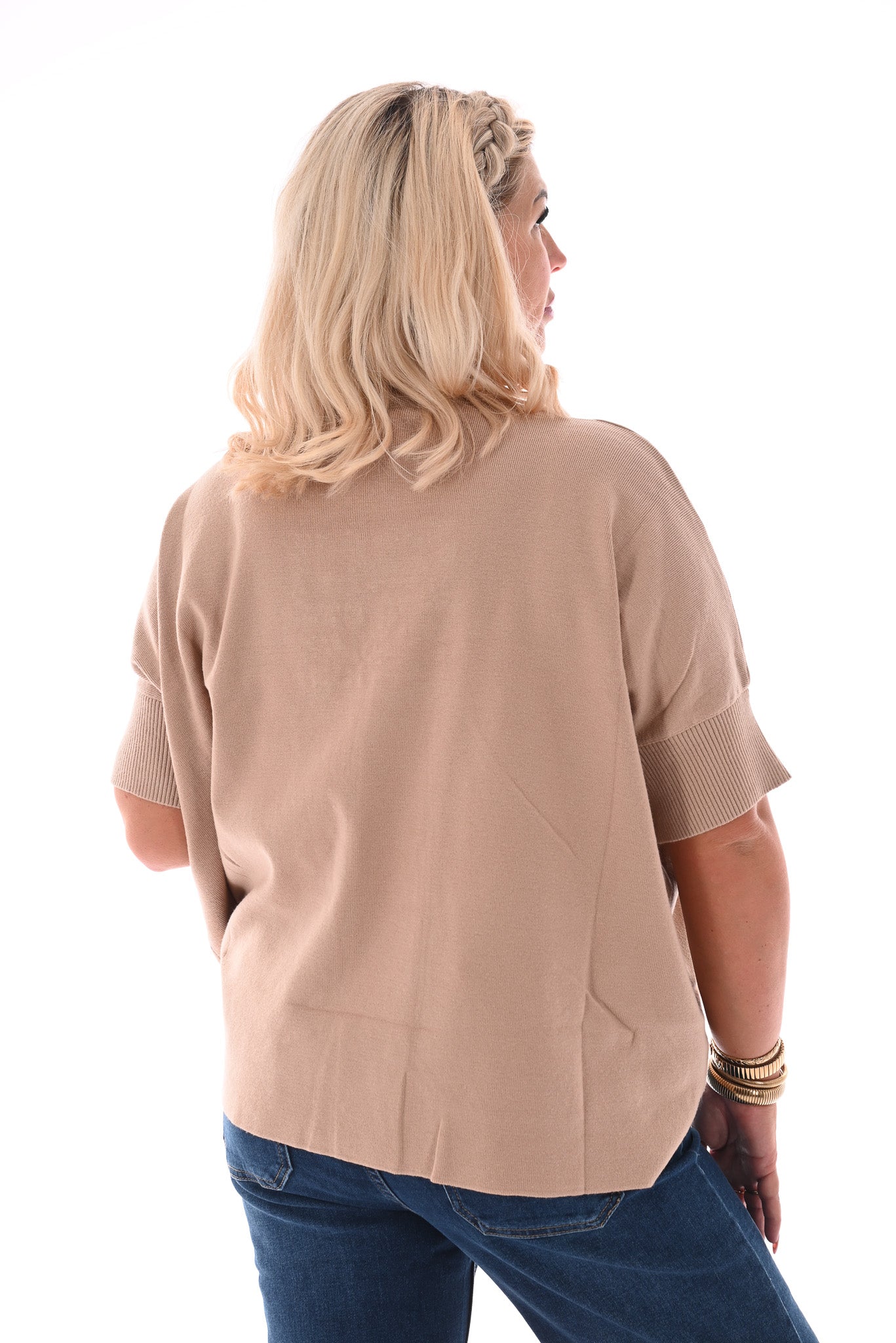 Trui met glitters en parels camel
