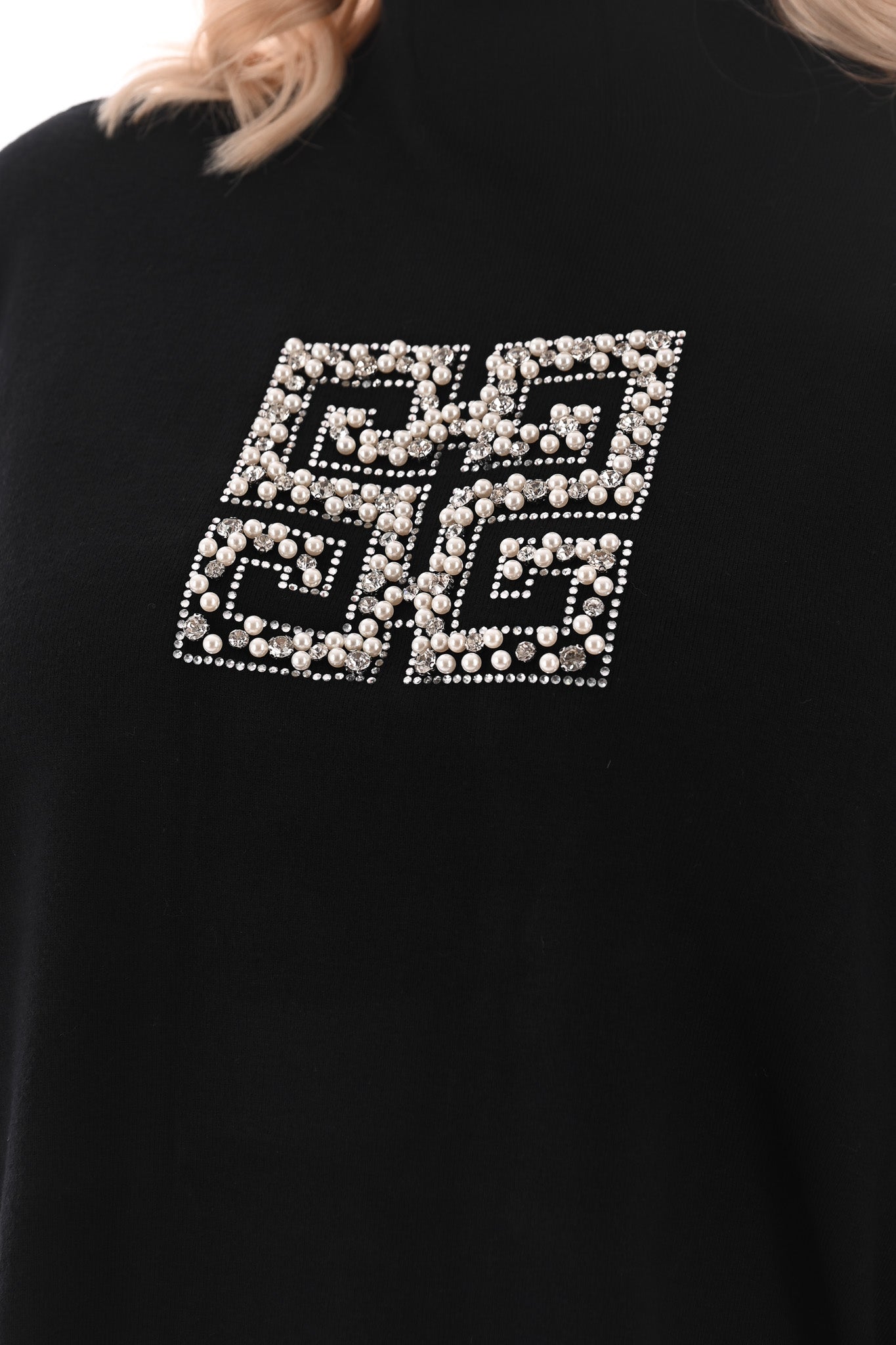 Trui met glitters en parels zwart