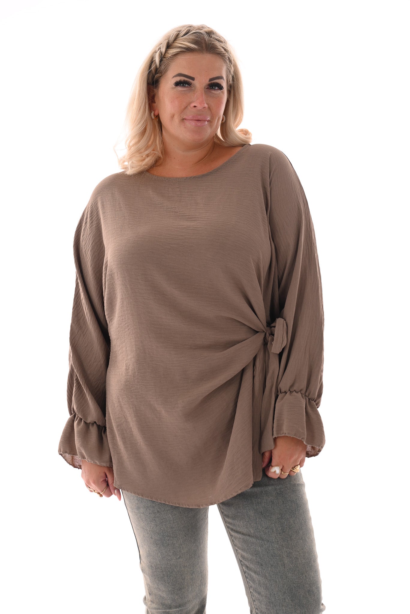Top overslag met strik uni taupe