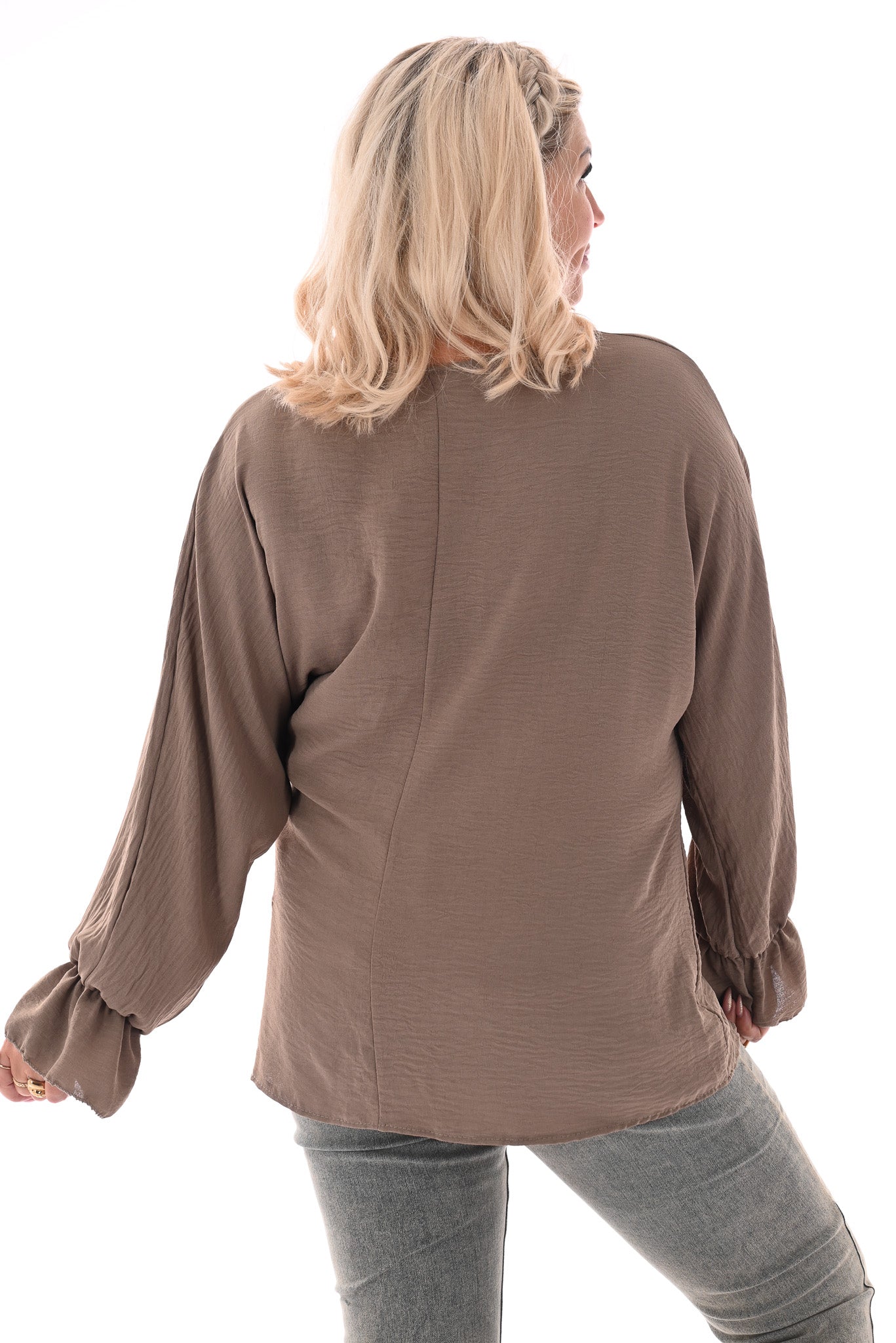 Top overslag met strik uni taupe