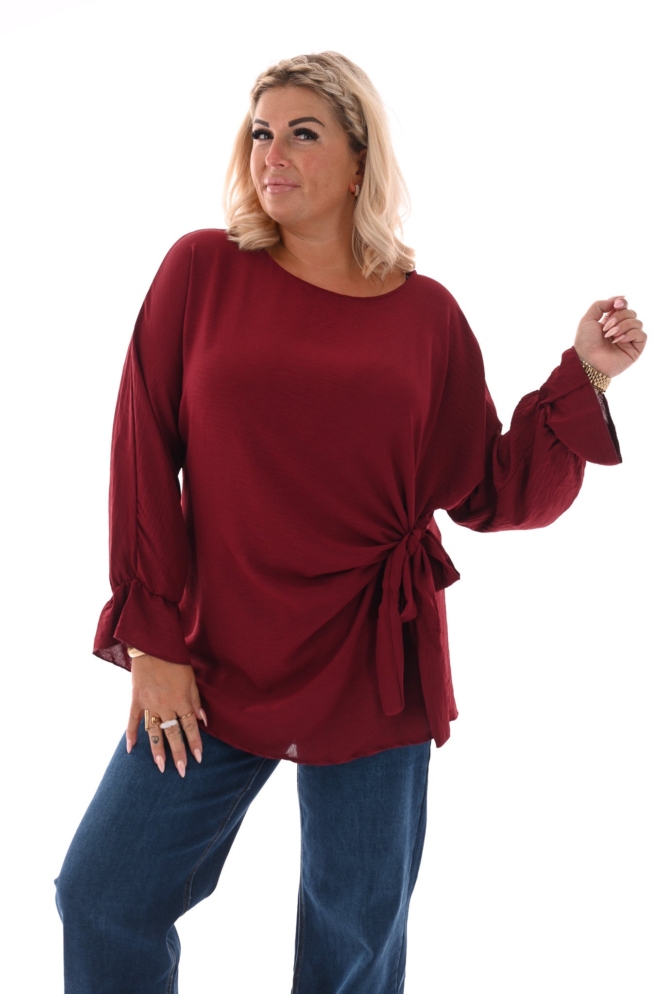 Top overslag met strik uni bordeaux