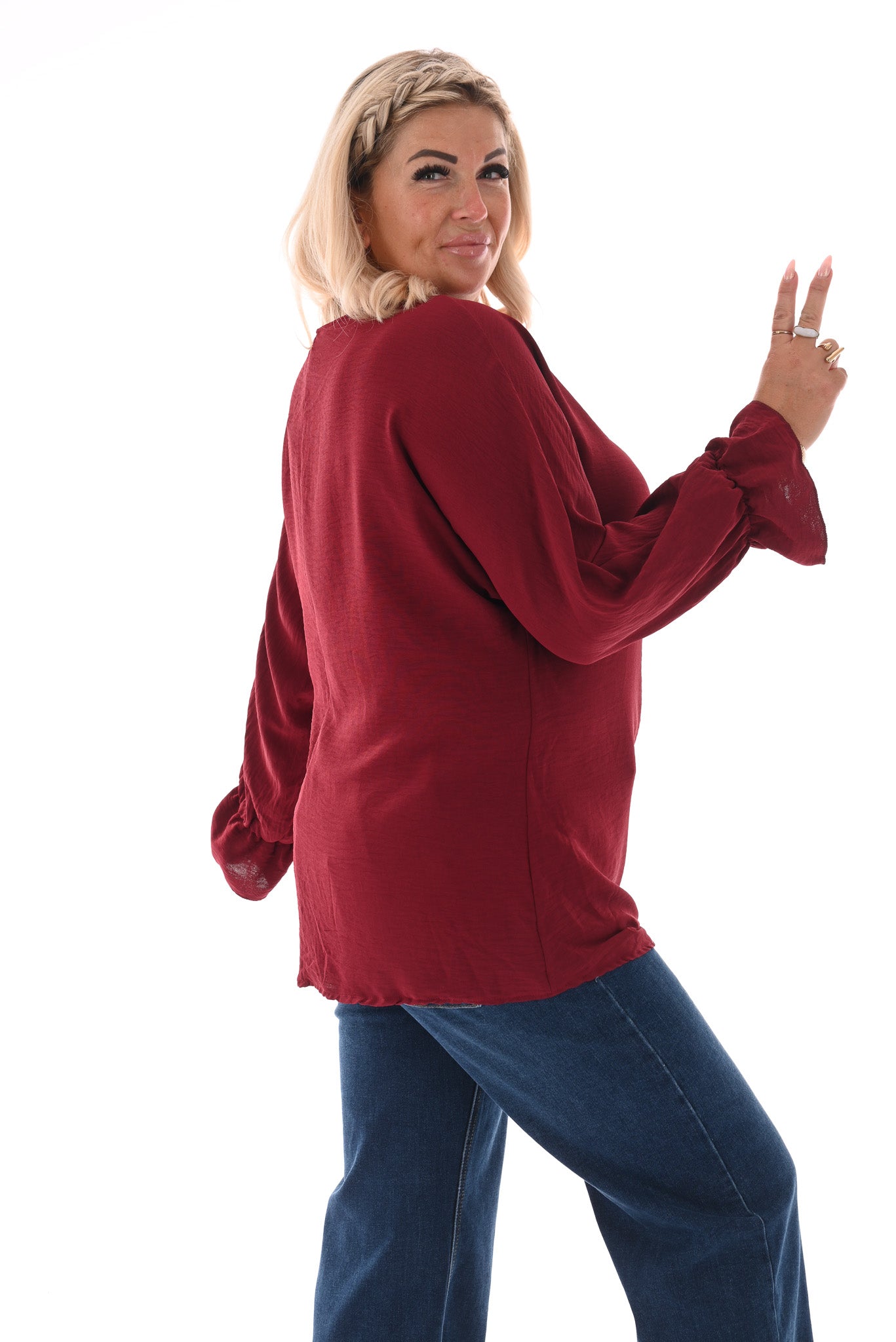Top overslag met strik uni bordeaux