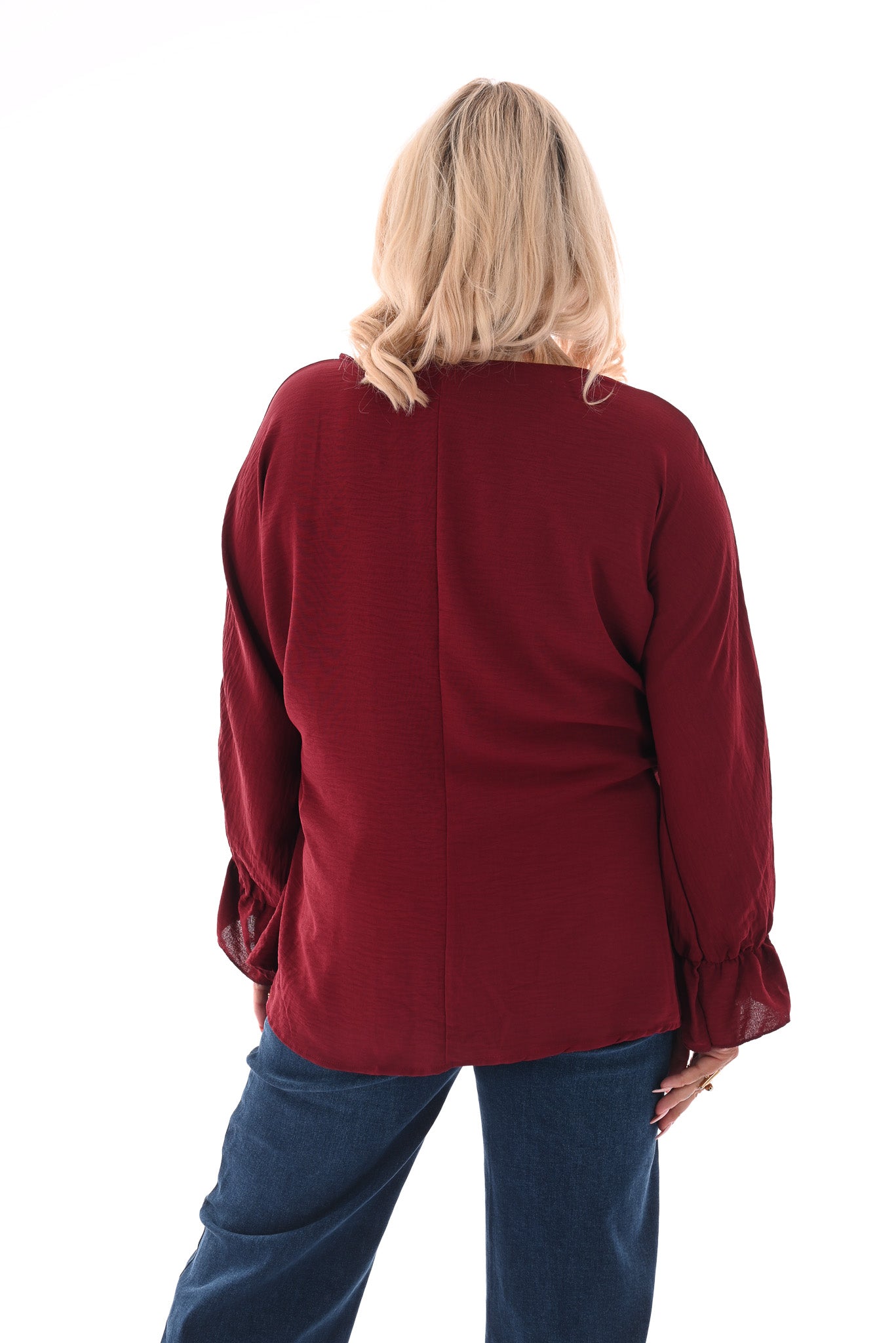 Top overslag met strik uni bordeaux