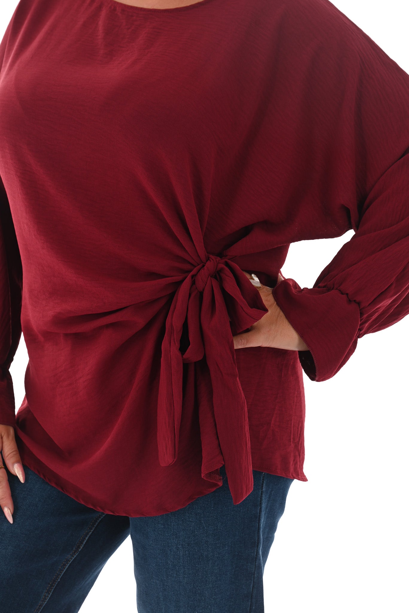 Top overslag met strik uni bordeaux