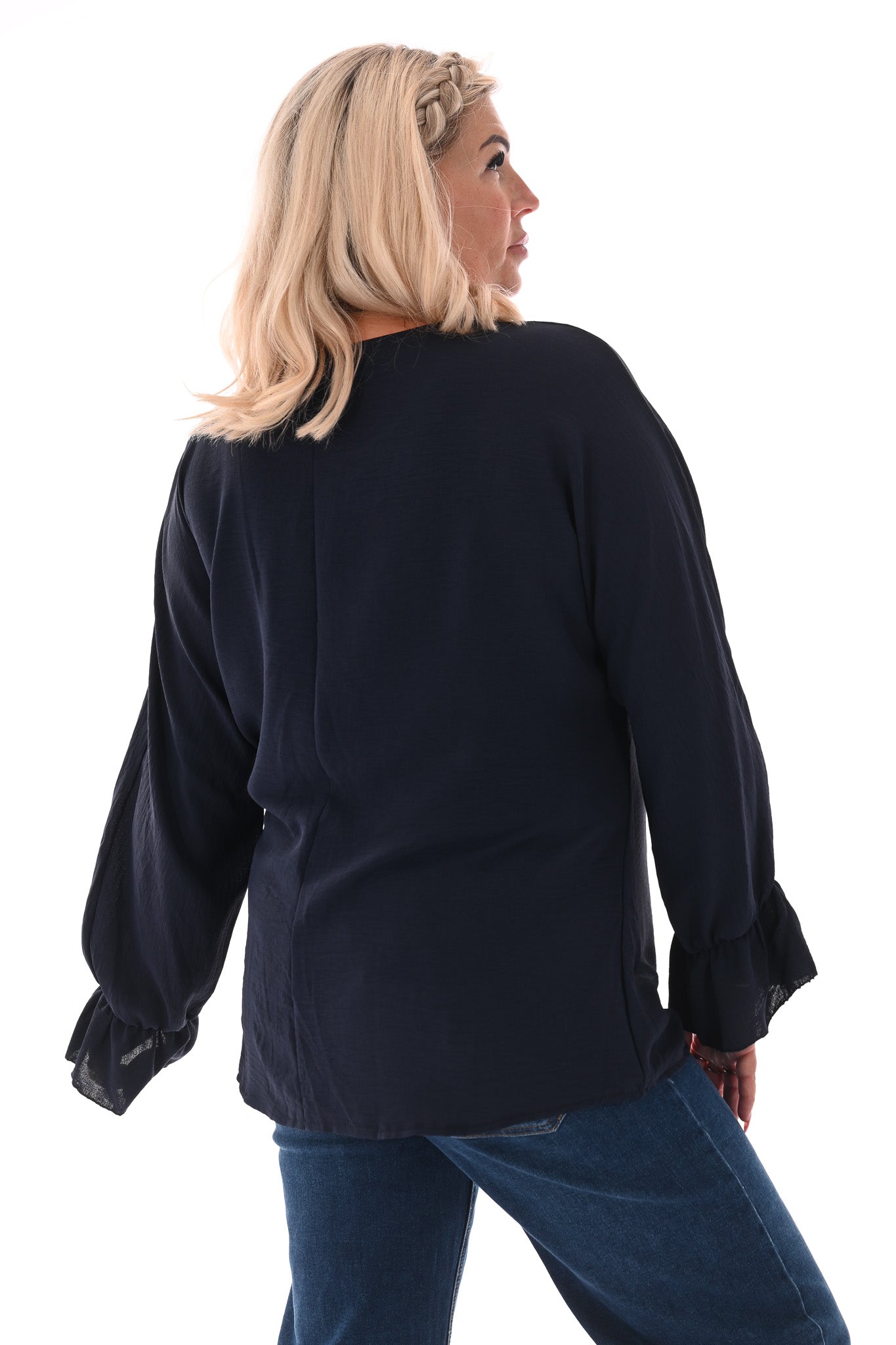 Top overslag met strik uni marineblauw