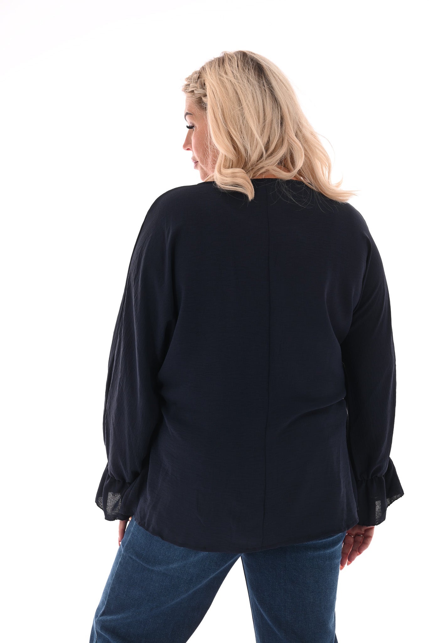 Top overslag met strik uni marineblauw