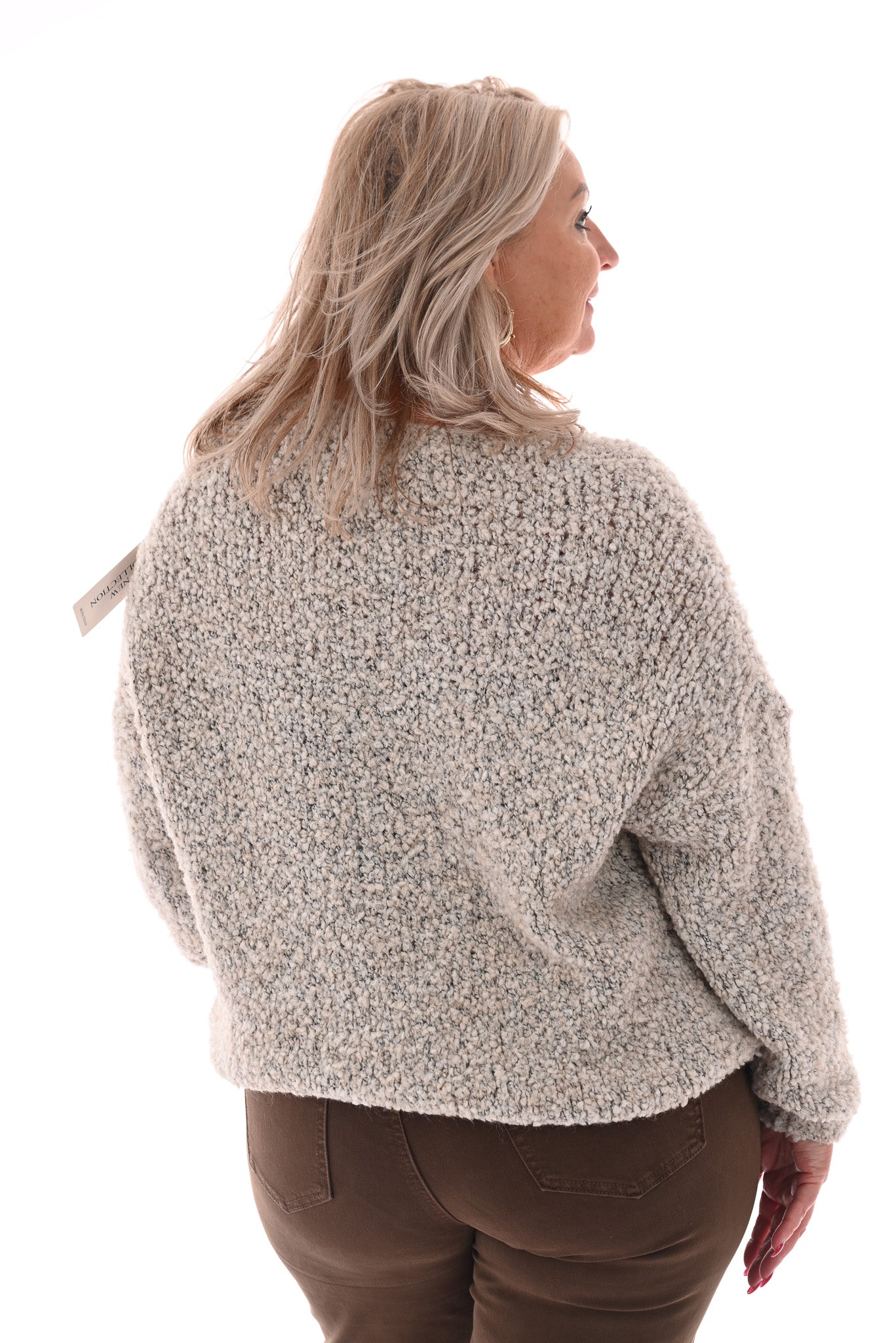 Boucle trui v-hals beige