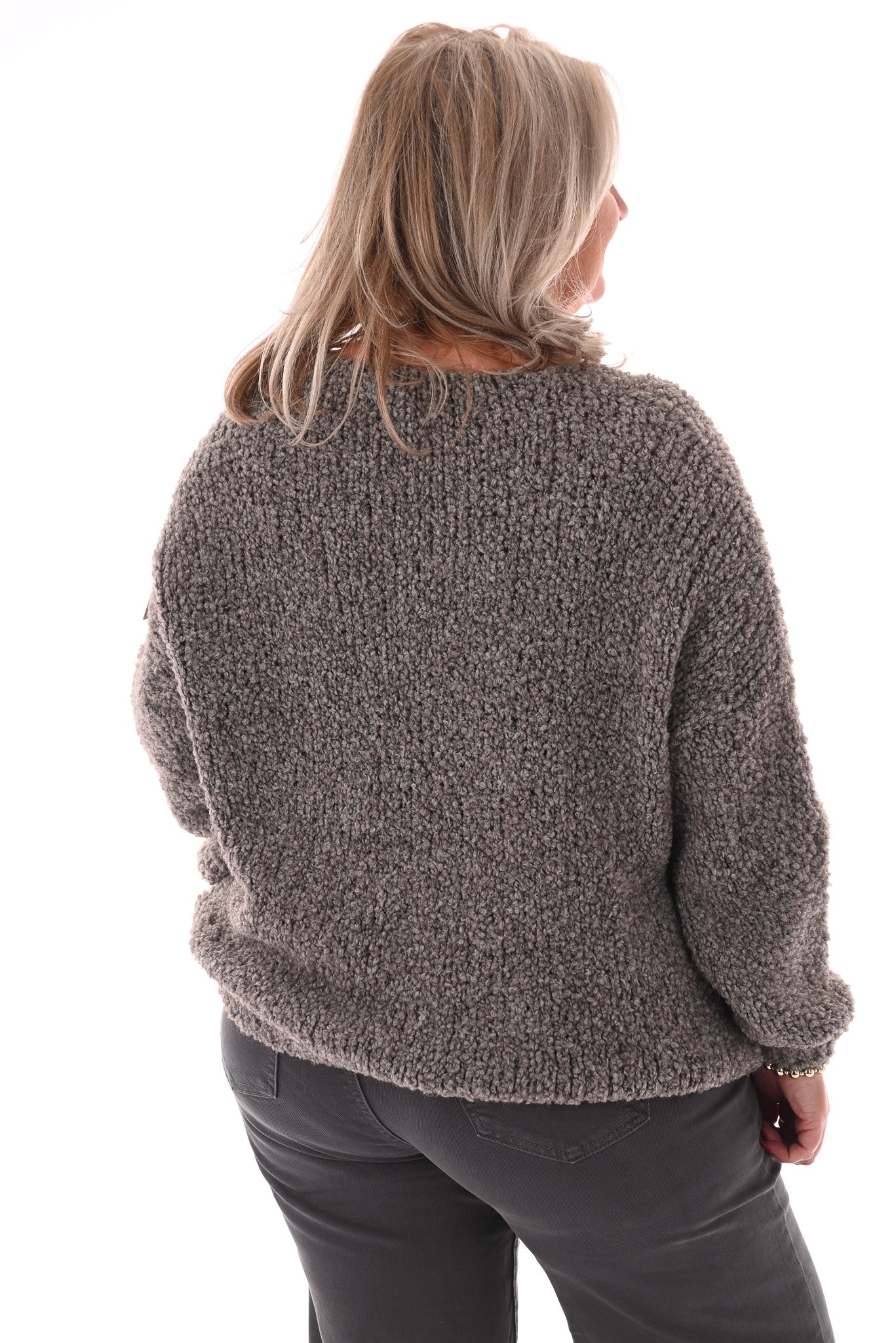 Boucle trui v-hals taupe