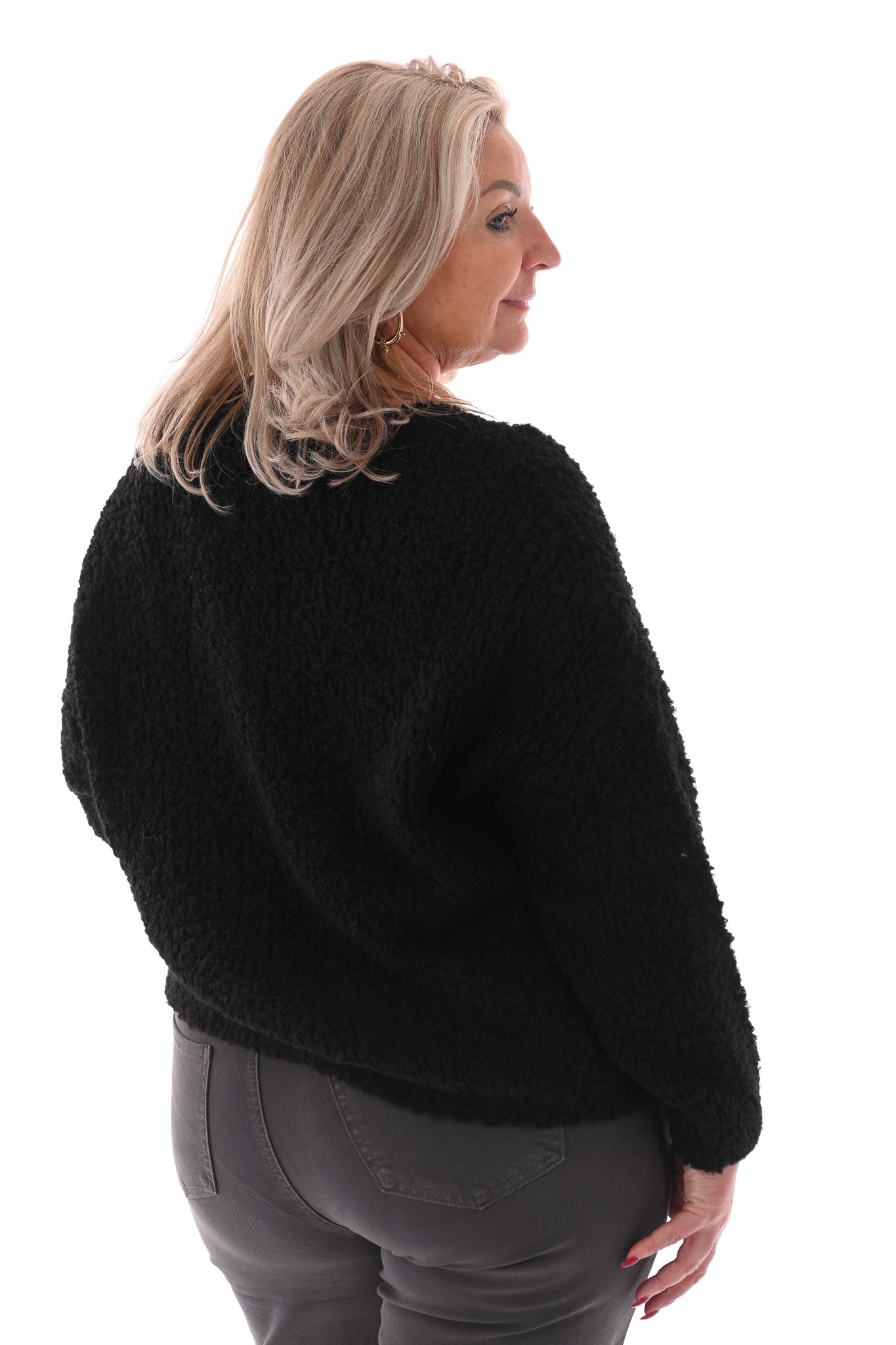 Boucle trui v-hals zwart