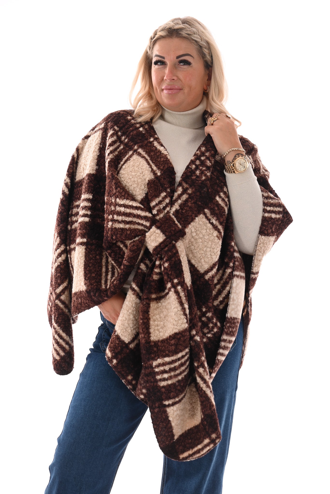 Boucle poncho donkerbruin