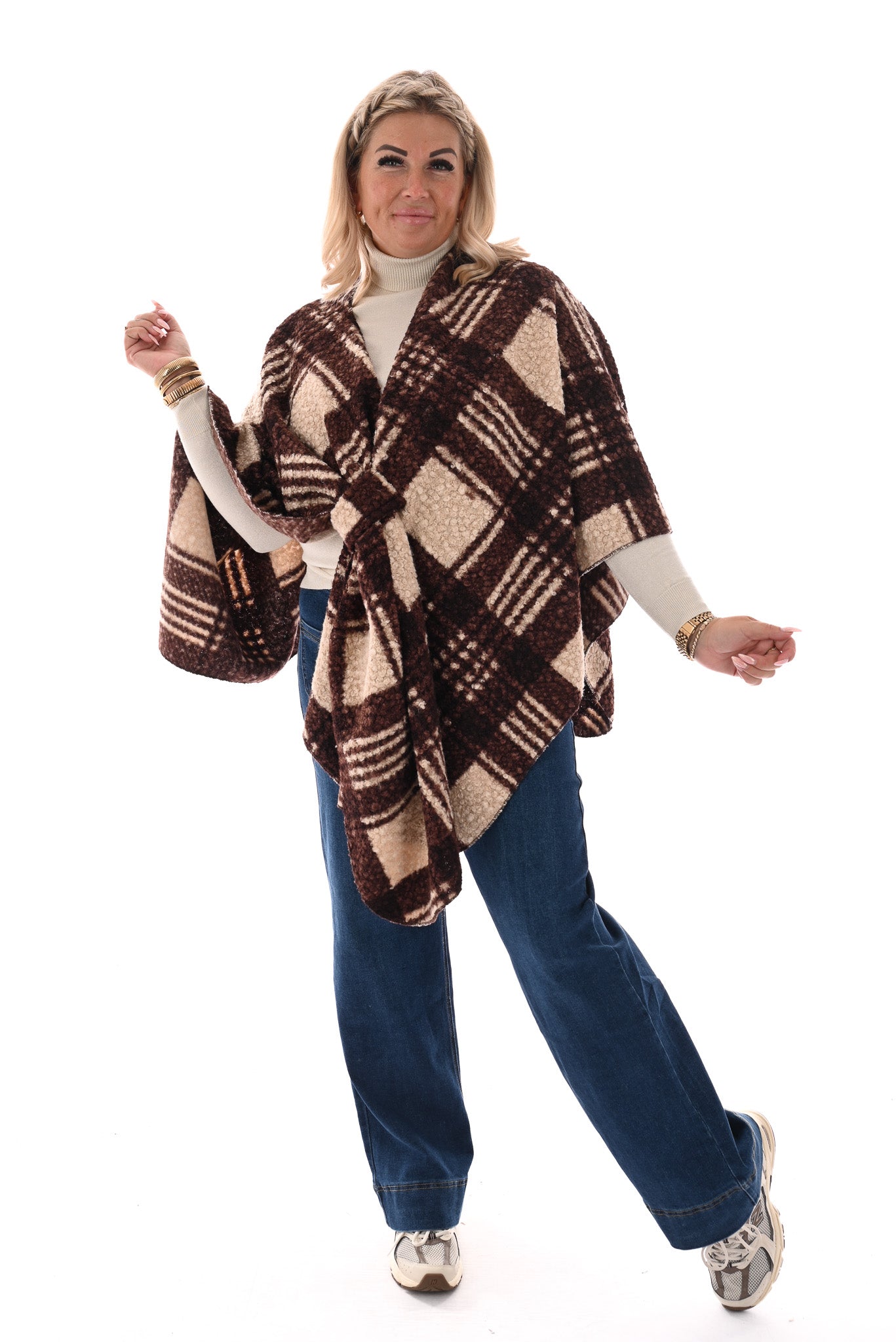 Boucle poncho donkerbruin