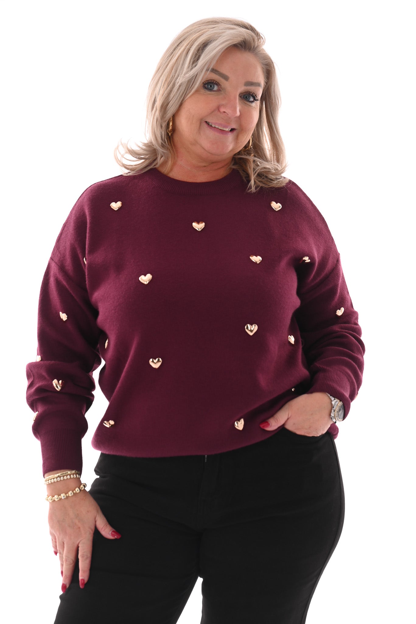 Trui met hartjes bordeaux