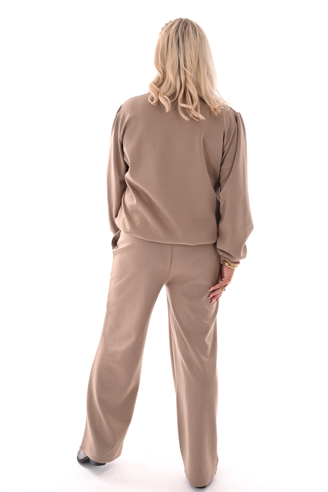 Tweedelig pak basic v-hals taupe