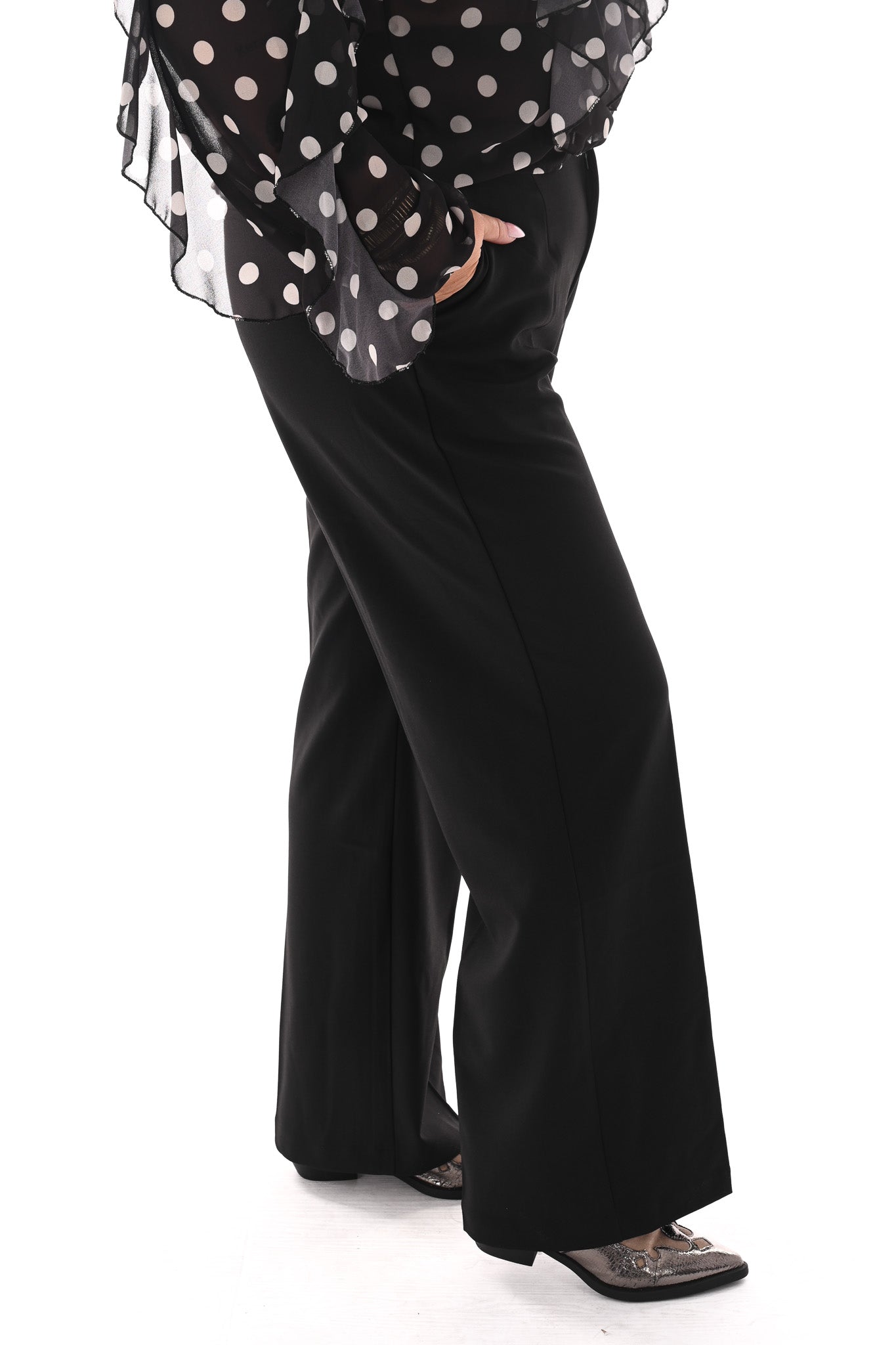 Norfy pantalon wide leg zwart