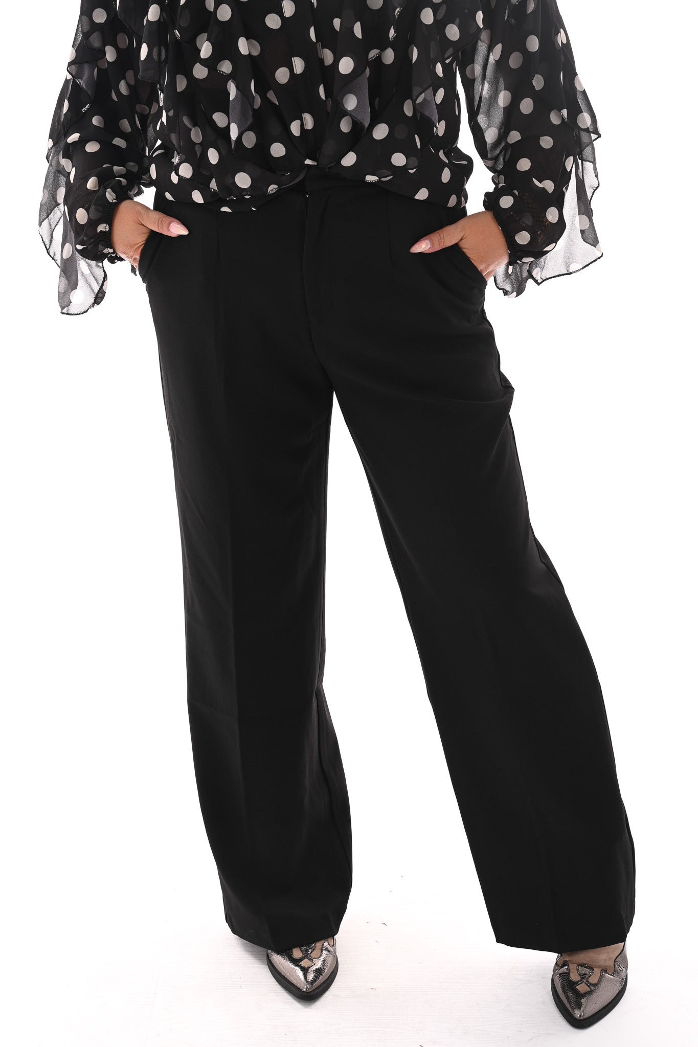 Norfy pantalon wide leg zwart
