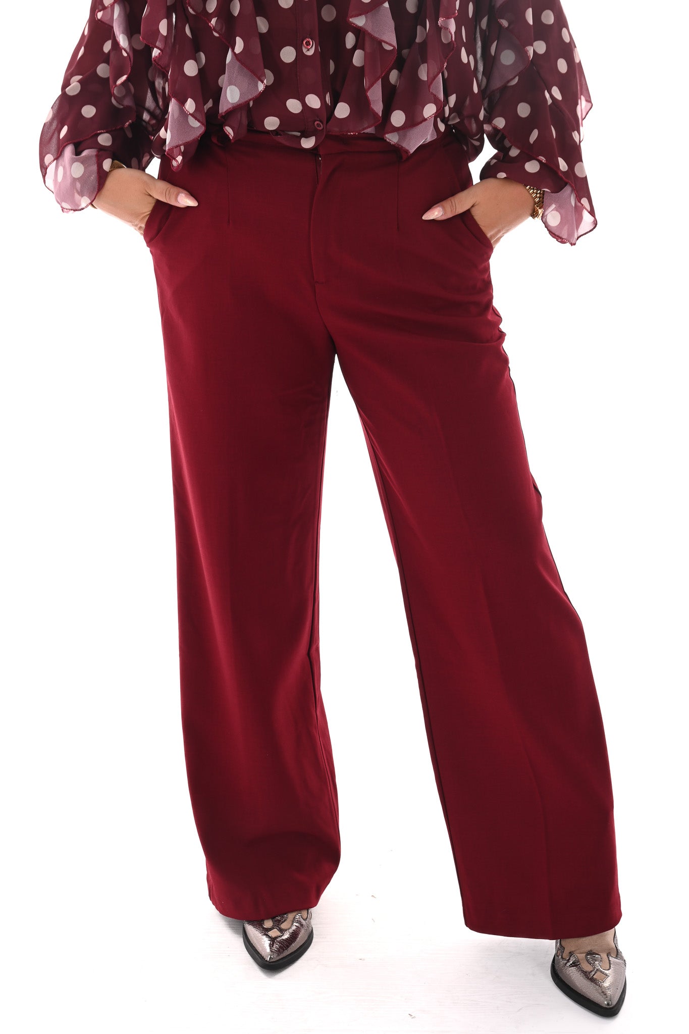 Norfy pantalon wide leg bordeaux