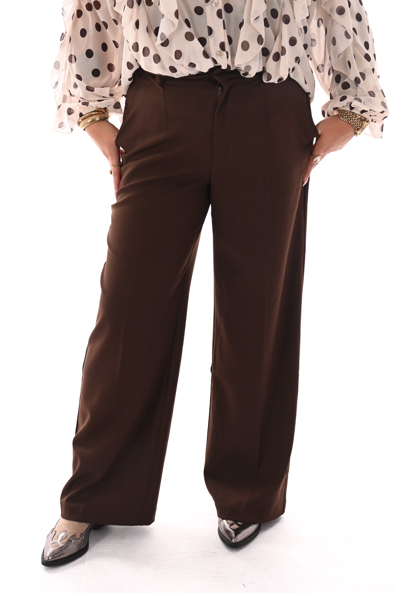 Norfy pantalon wide leg bruin
