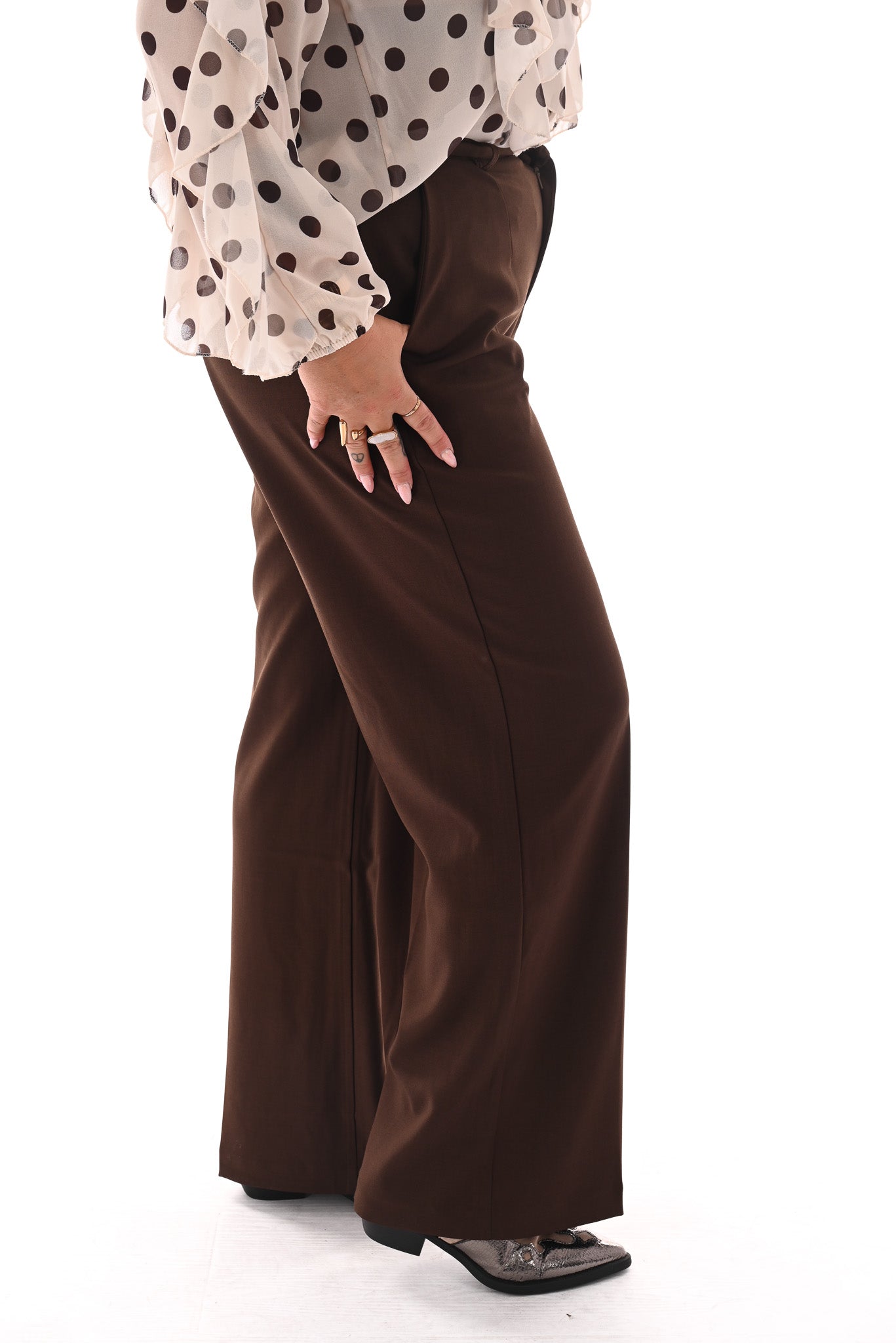 Norfy pantalon wide leg bruin