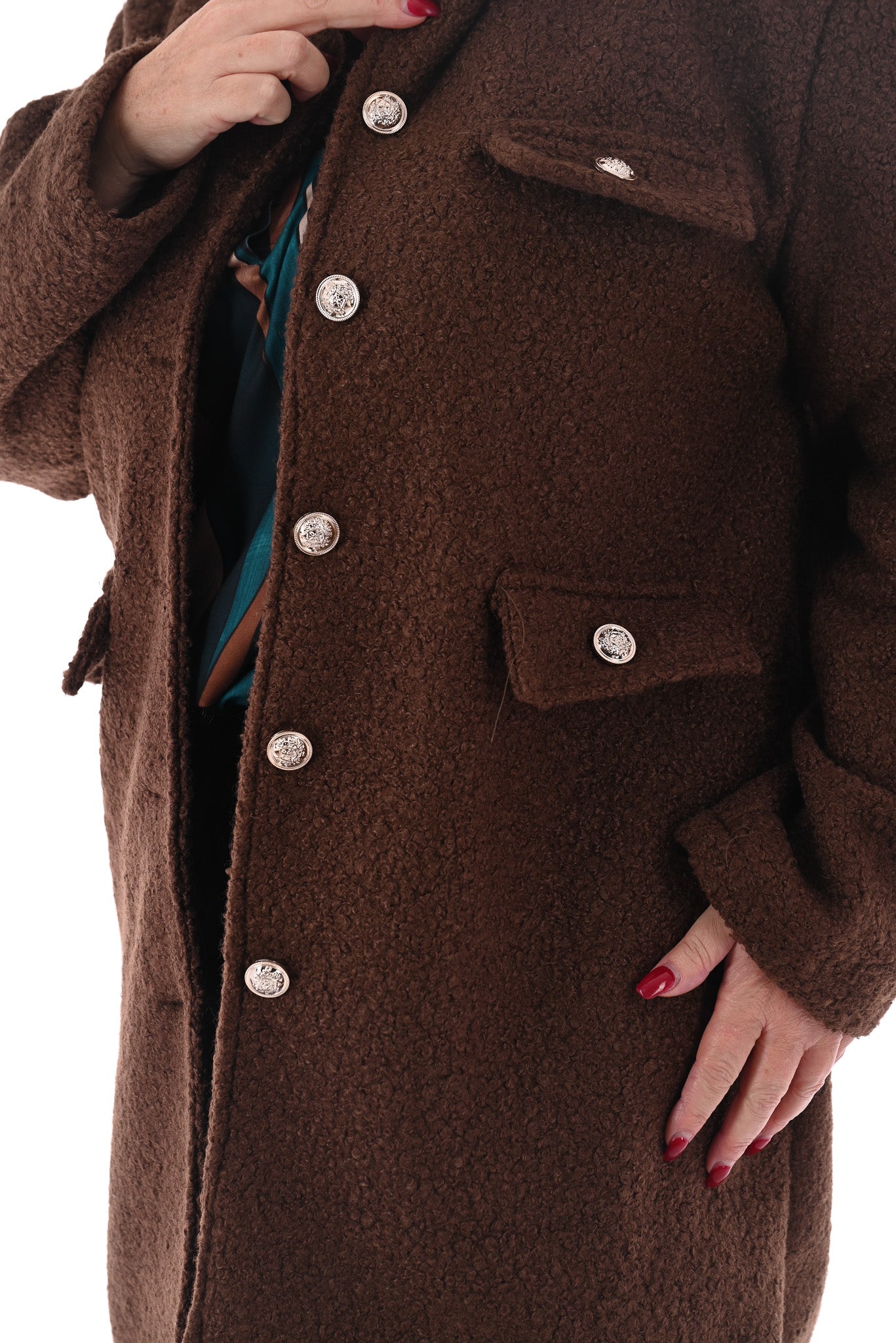 Boucle jas met knopen bruin