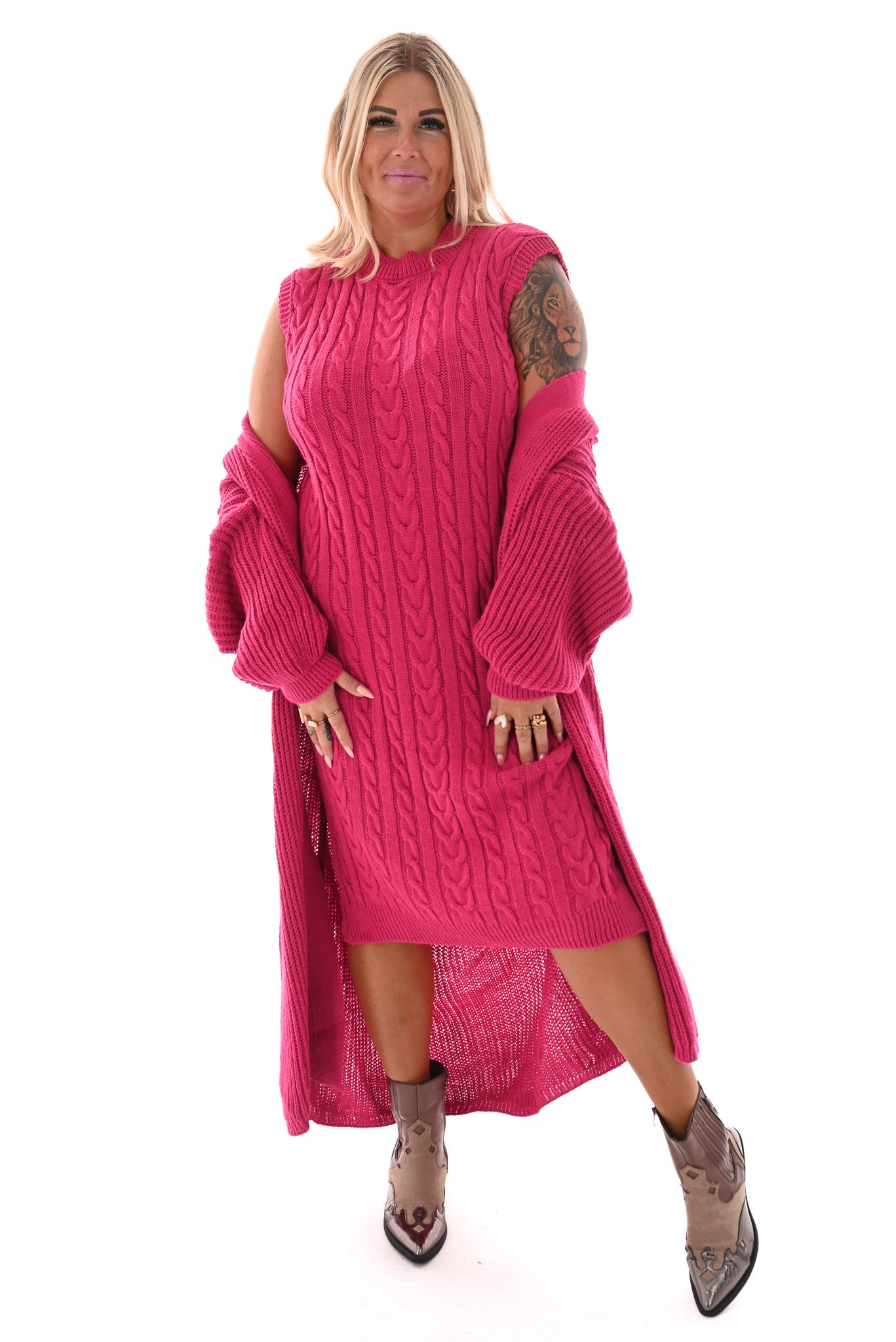 Jurk met vest set fuchsia
