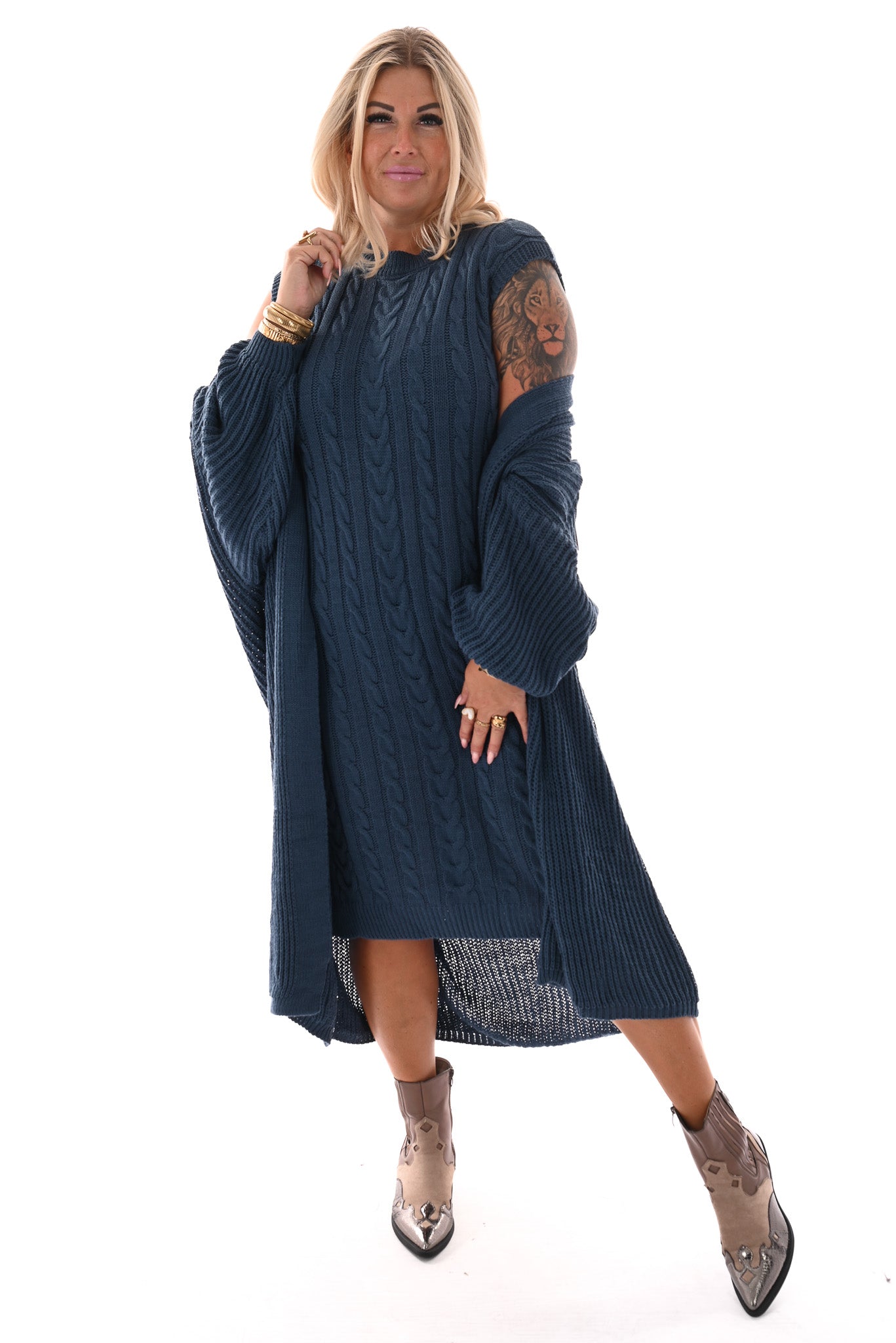 Jurk met vest set jeansblauw