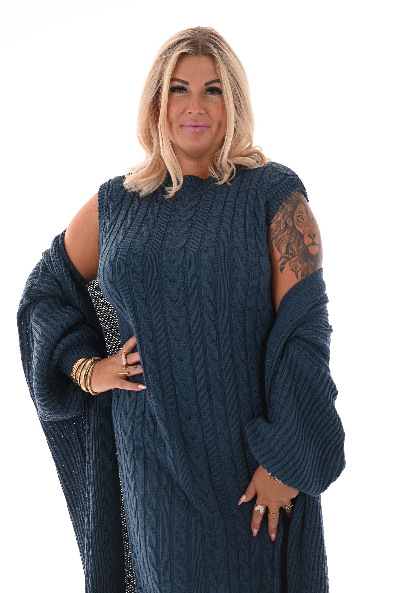Jurk met vest set jeansblauw