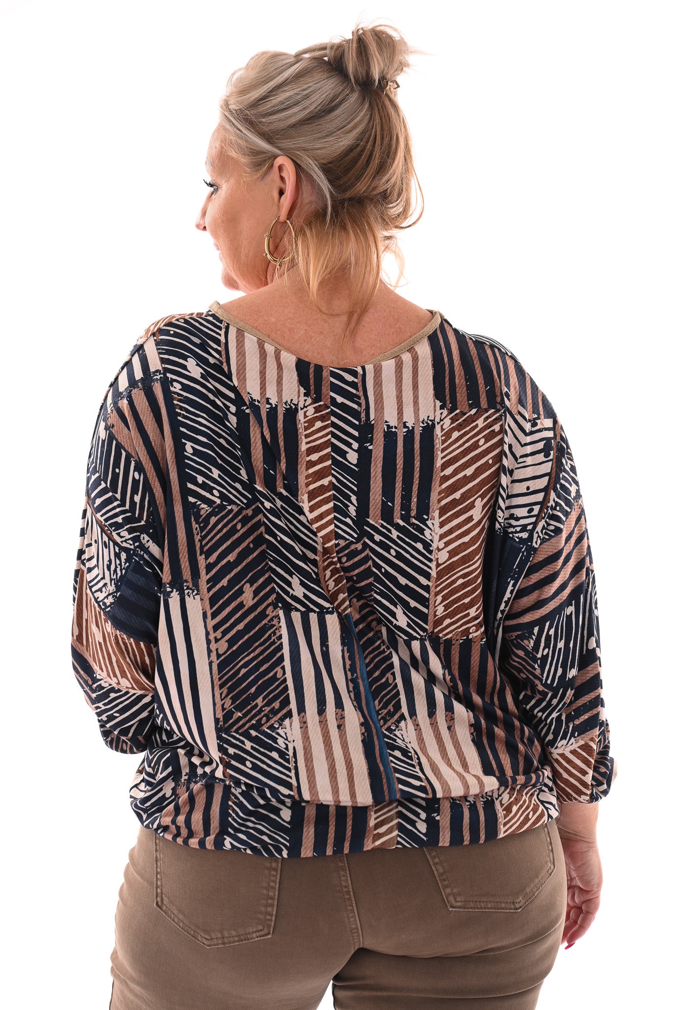 Top lijnen ronde hals marineblauw