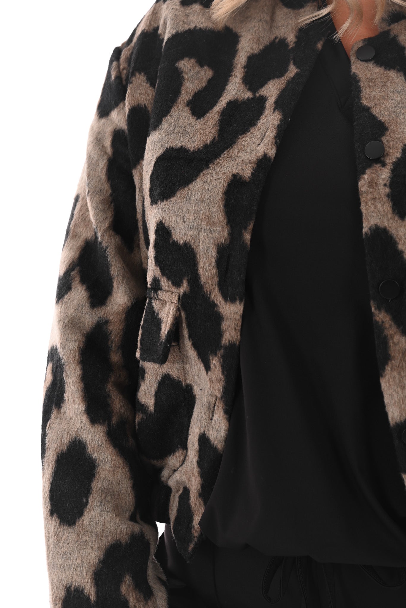 Bomber faux fur panterprint zwart