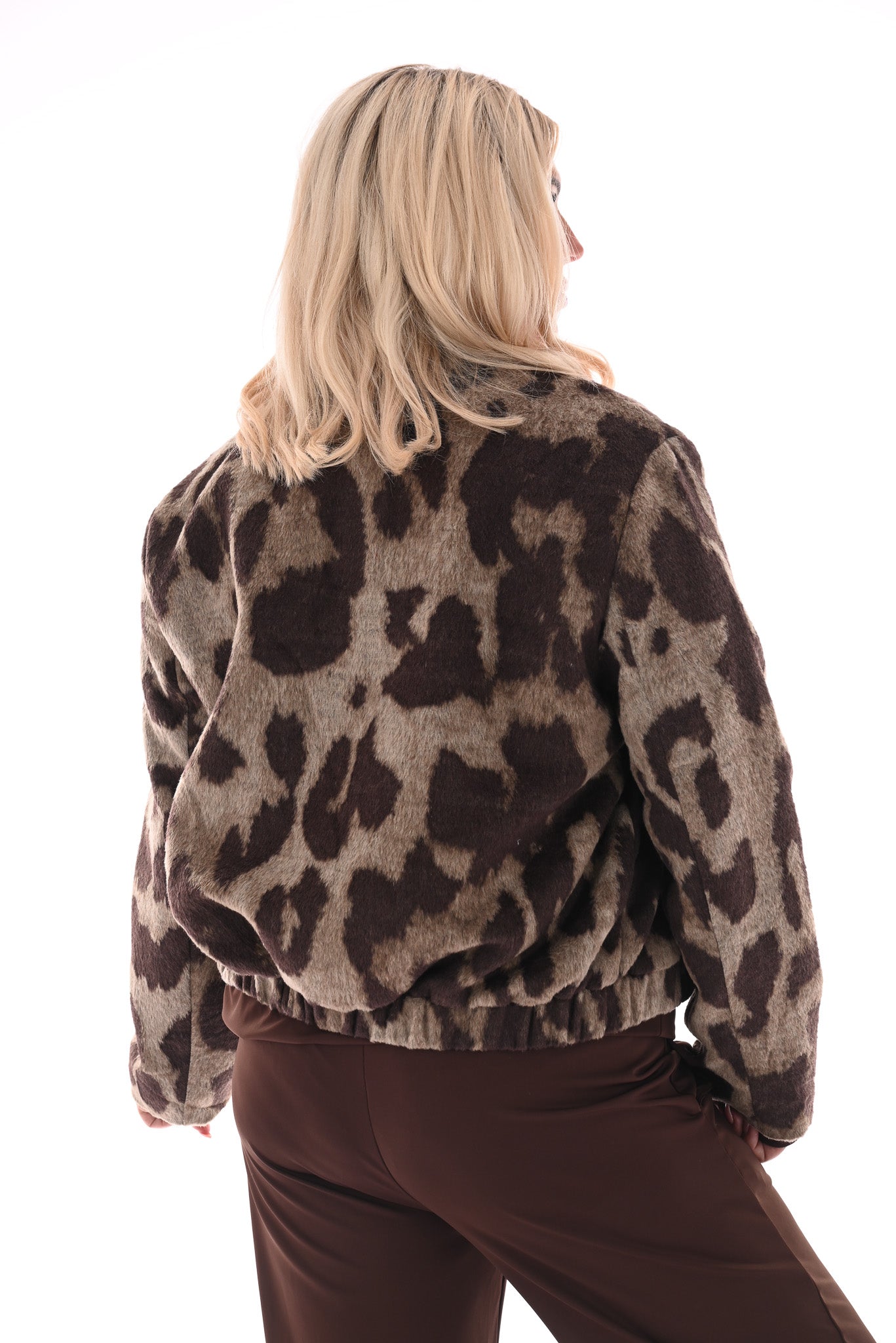 Bomber faux fur panterprint bruin
