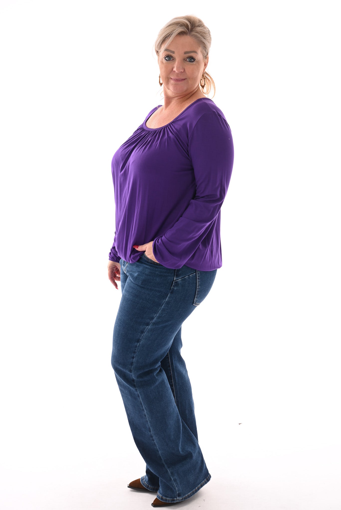 Basic top ronde hals paars