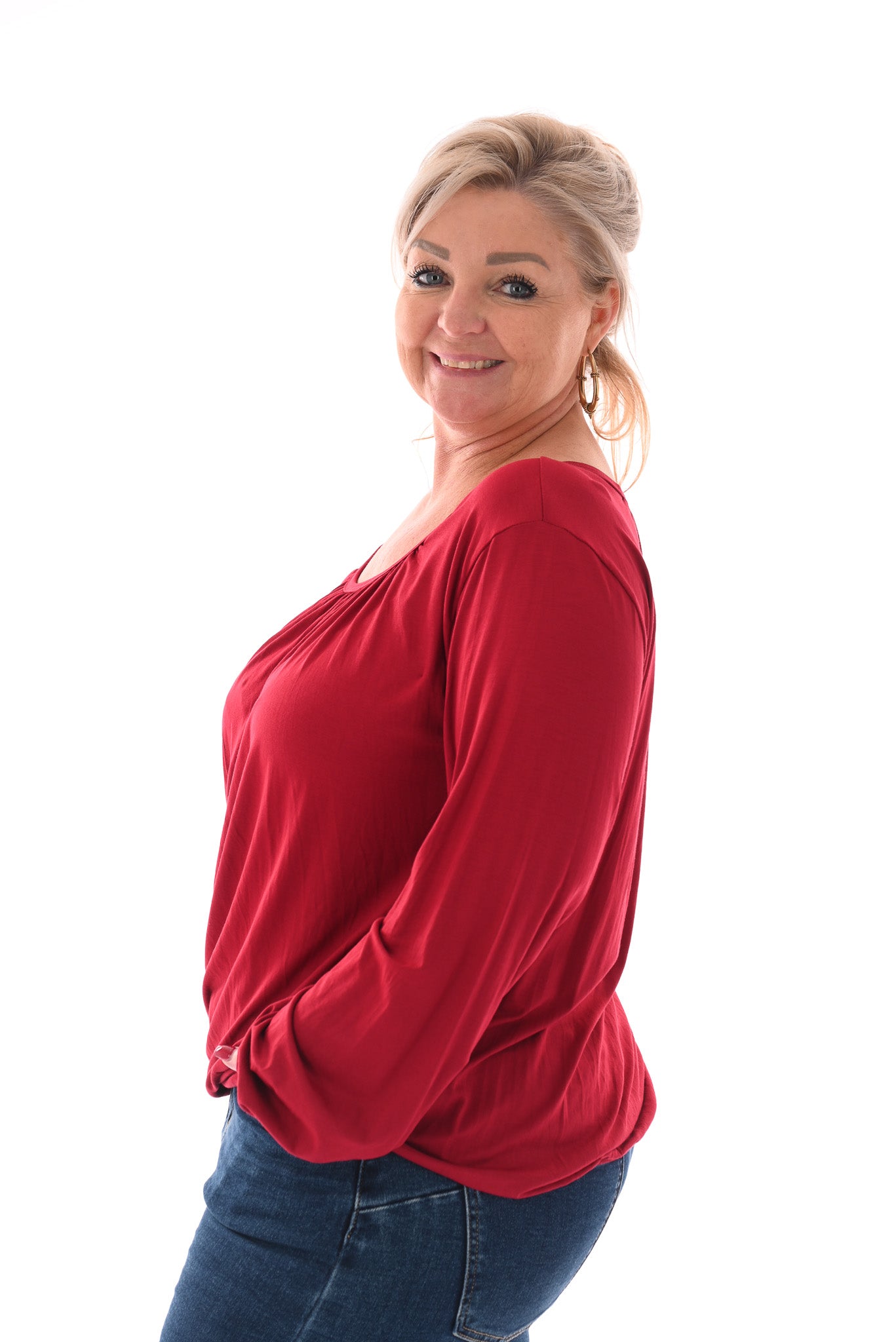 Basic top ronde hals bordeaux