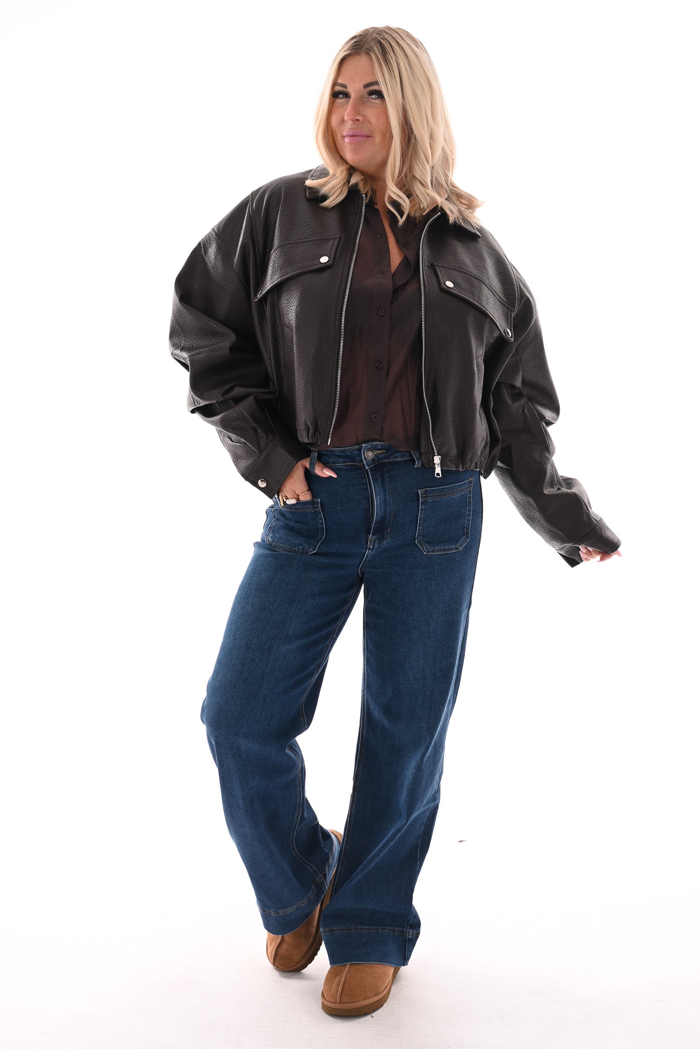 Leatherlook bomber donkerbruin