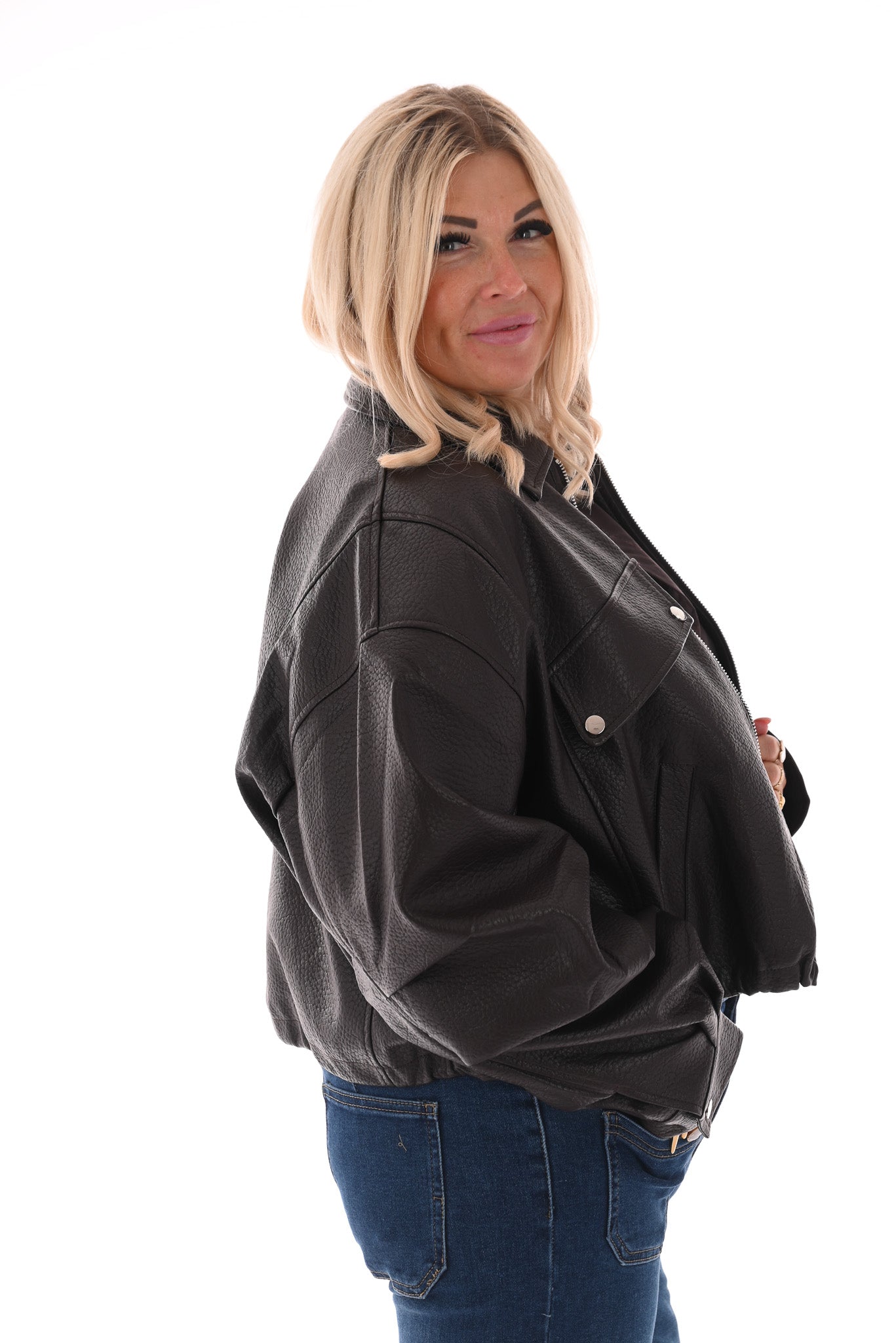 Leatherlook bomber donkerbruin