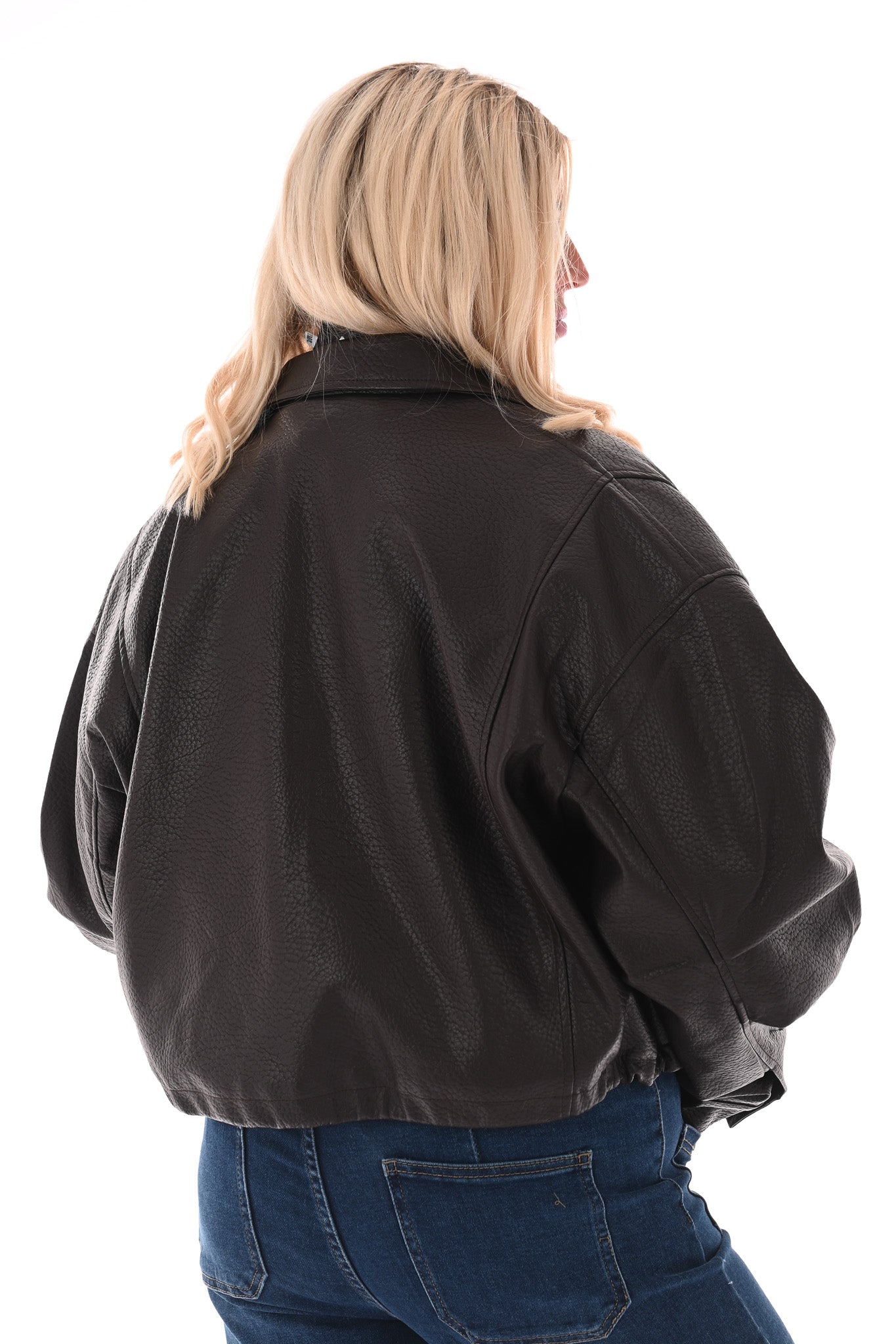 Leatherlook bomber donkerbruin