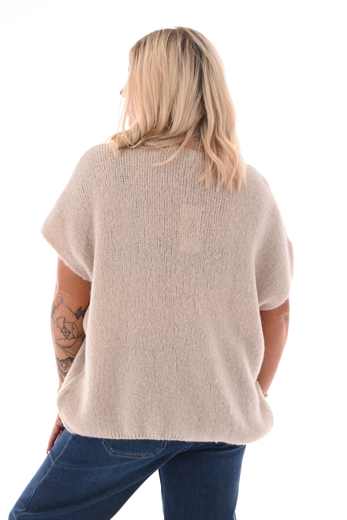 Fijn gebreide spencer beige