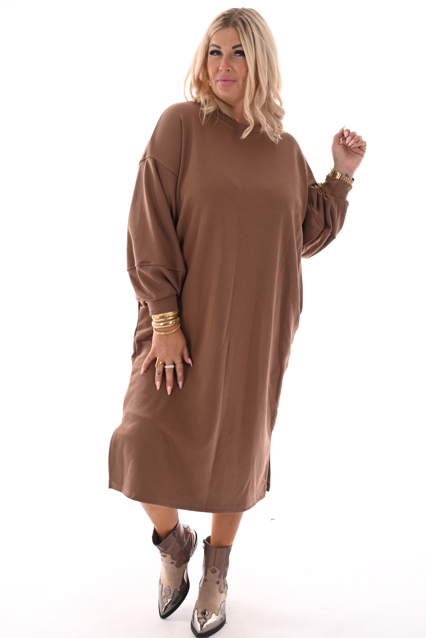 Sweaterdress met zakken bruin