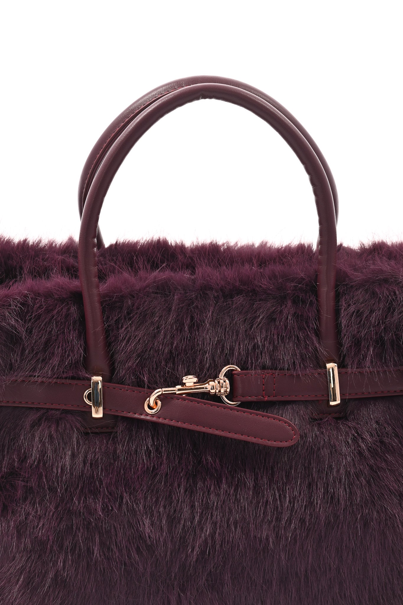 Furry handtas riemdetail aubergine