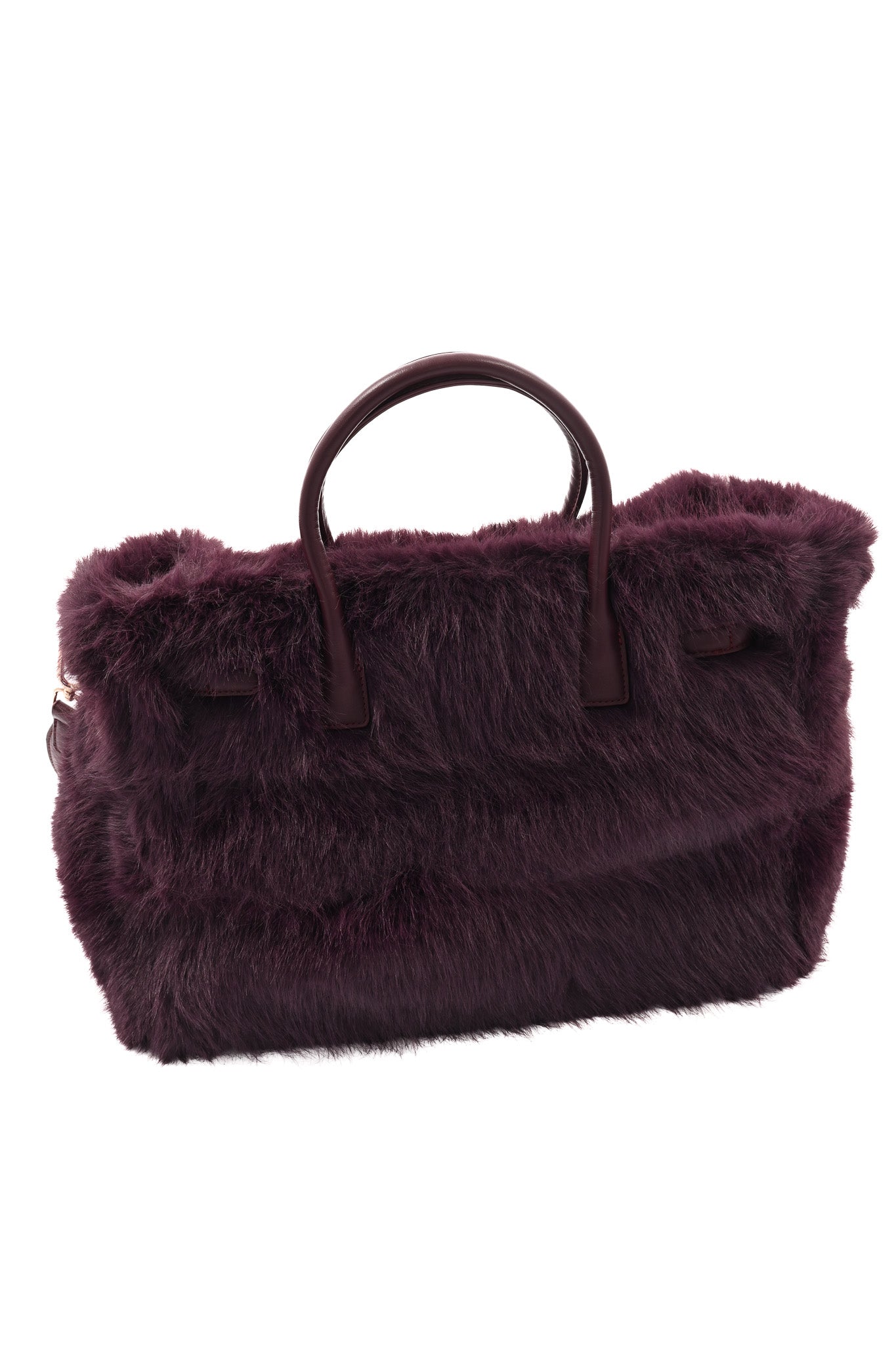 Furry handtas riemdetail aubergine