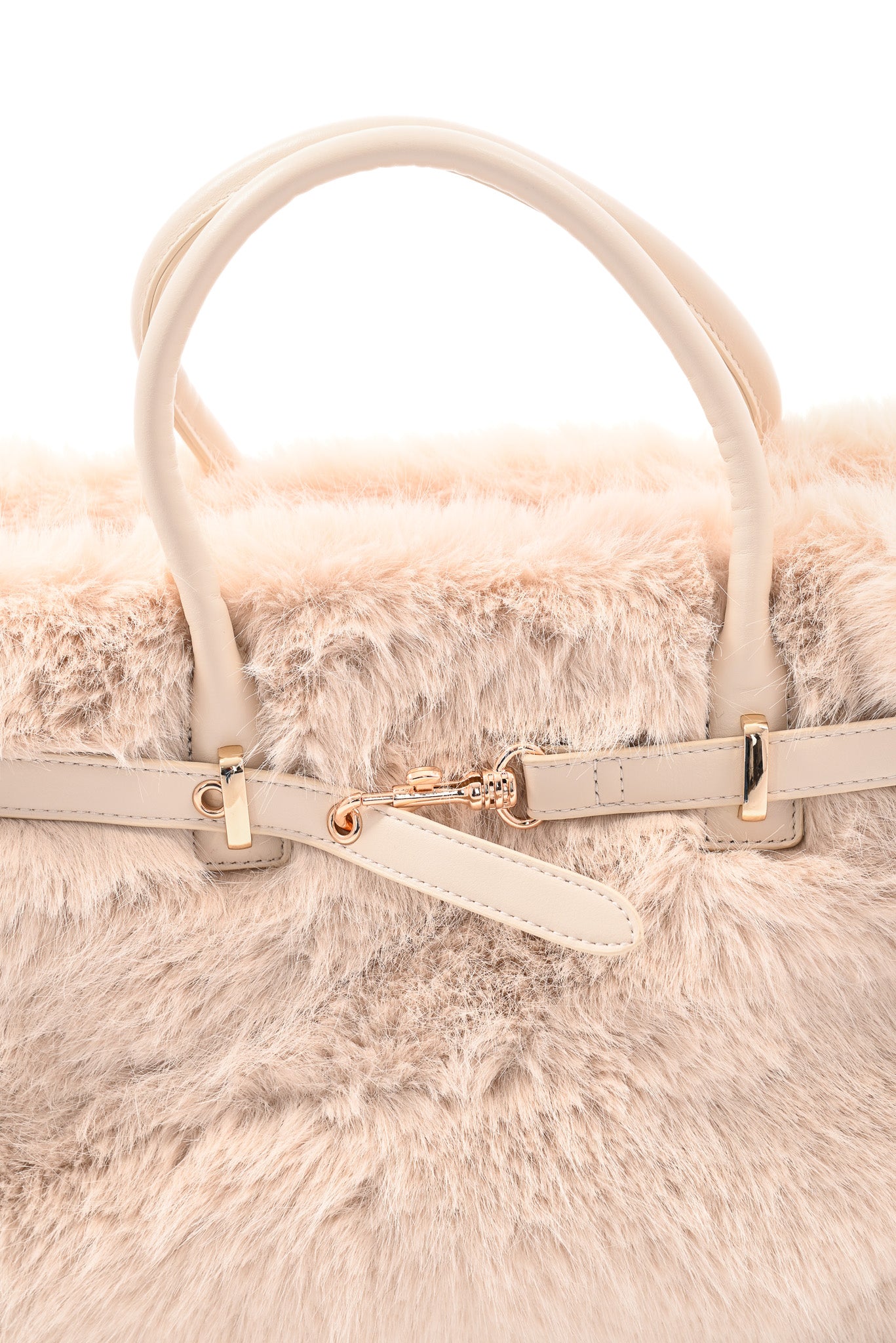 Furry handtas riemdetail beige
