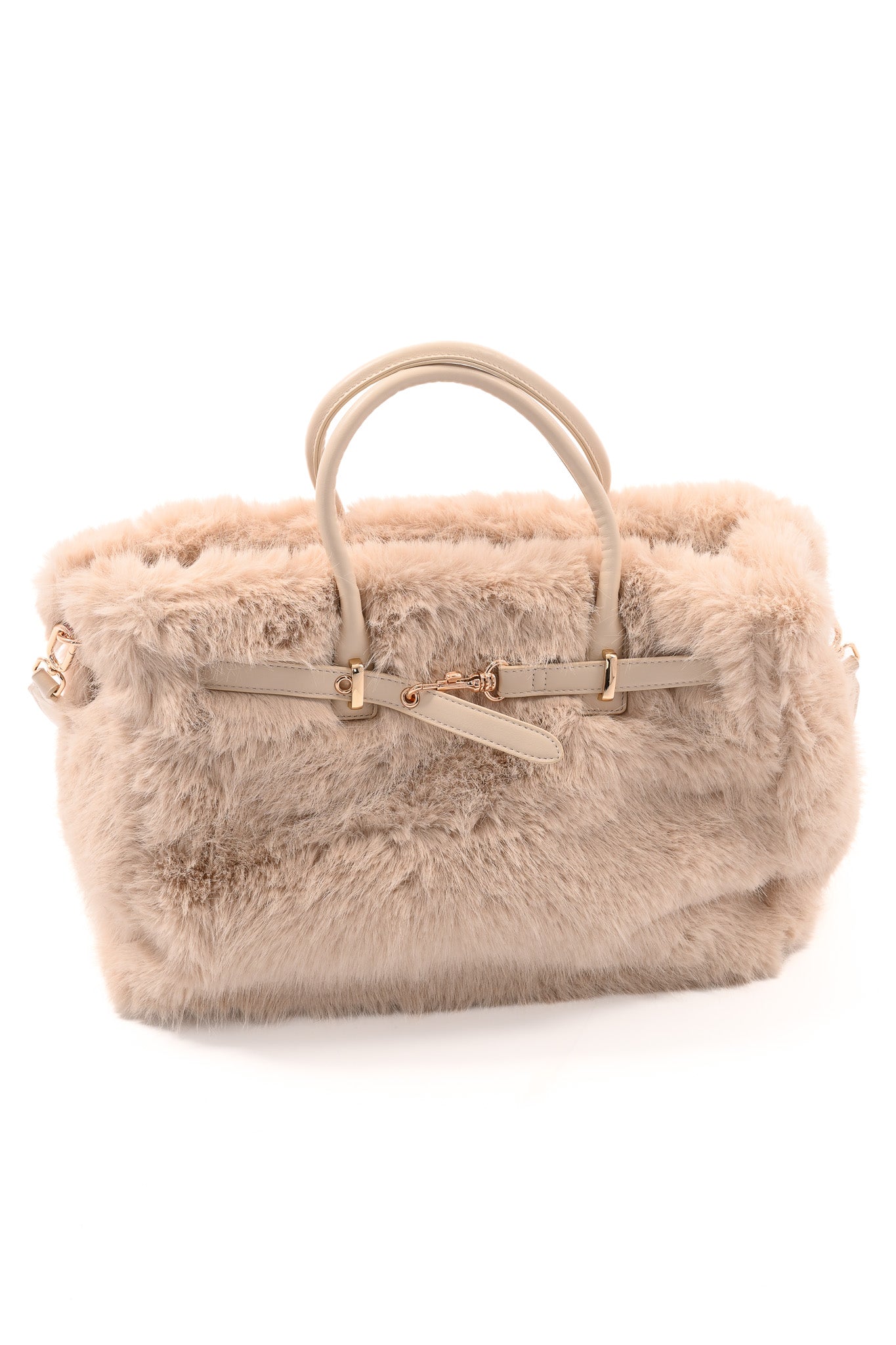 Furry handtas riemdetail beige