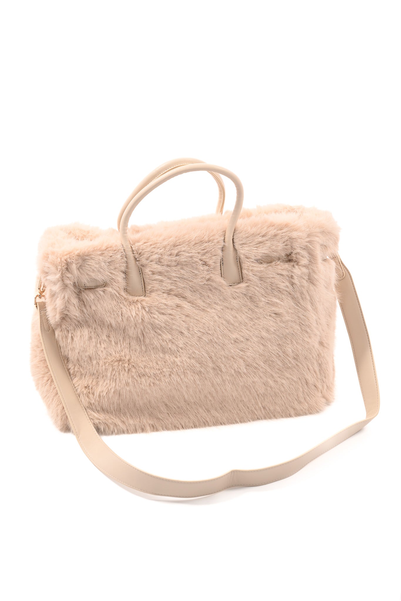 Furry handtas riemdetail beige