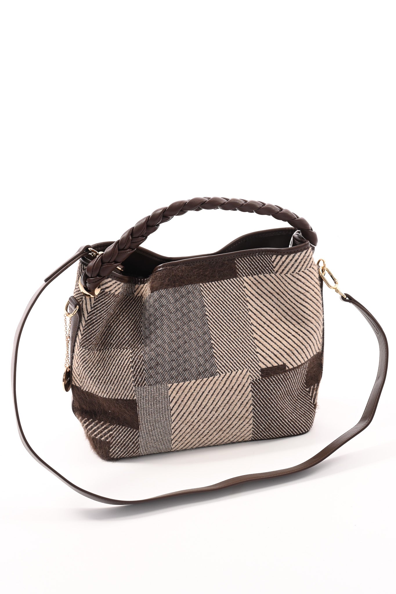 Handtas strepen bruin