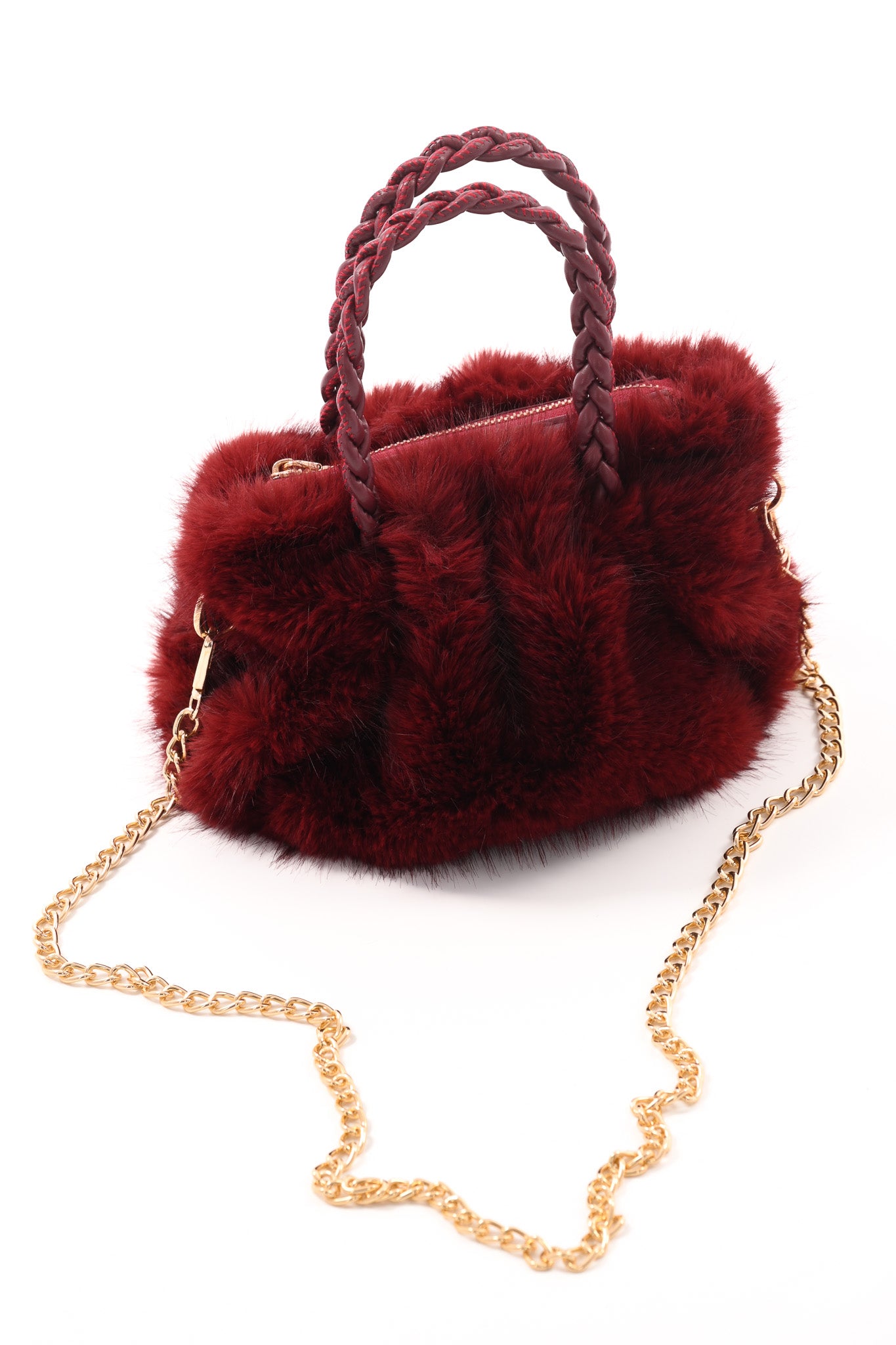 Mini furry handtas bordeaux
