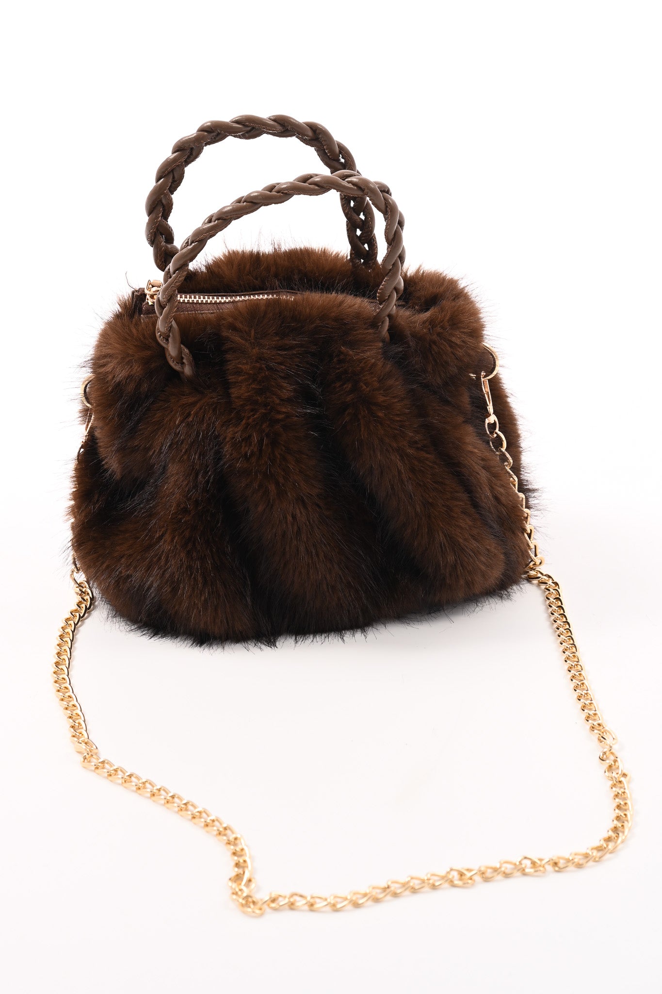 Mini furry handtas donkerbruin