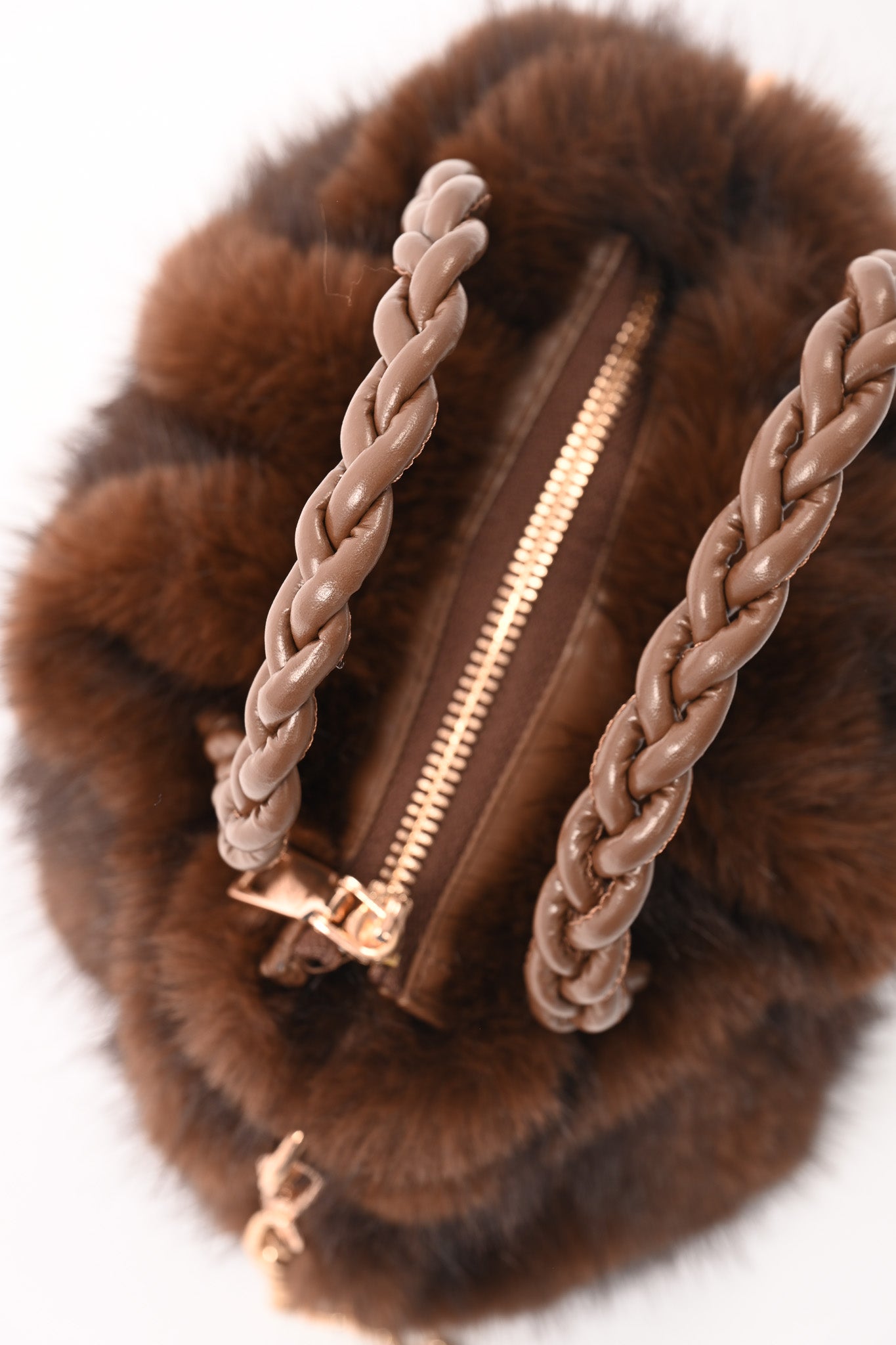 Mini furry handtas donkerbruin