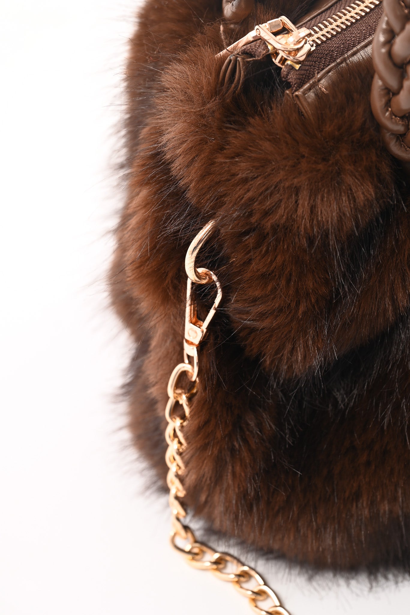 Mini furry handtas donkerbruin