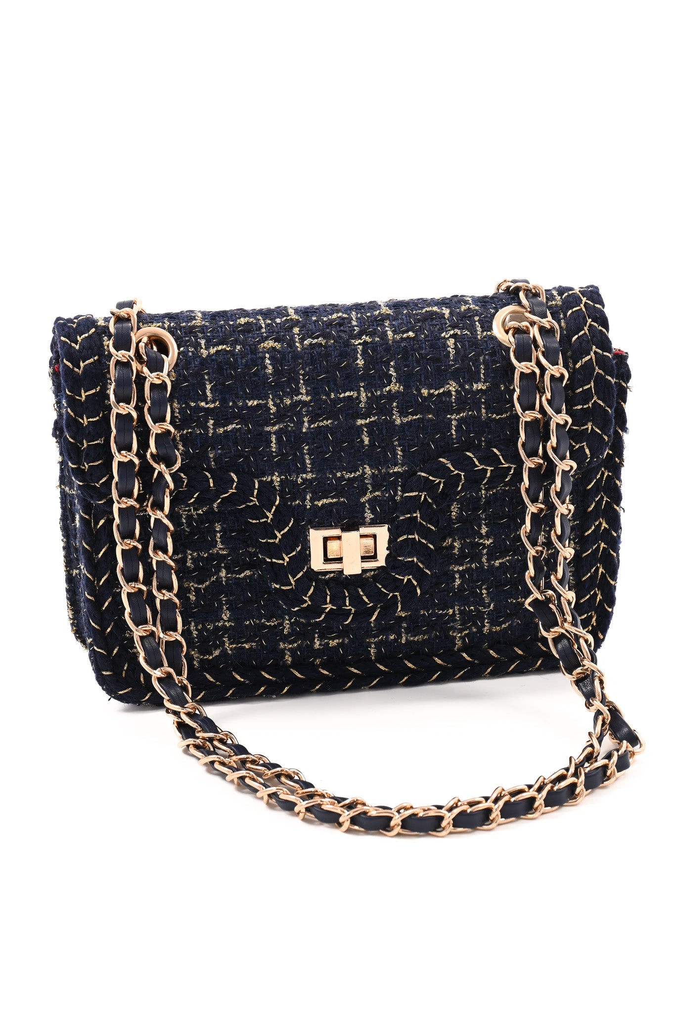 Mini schoudertas lurex marineblauw