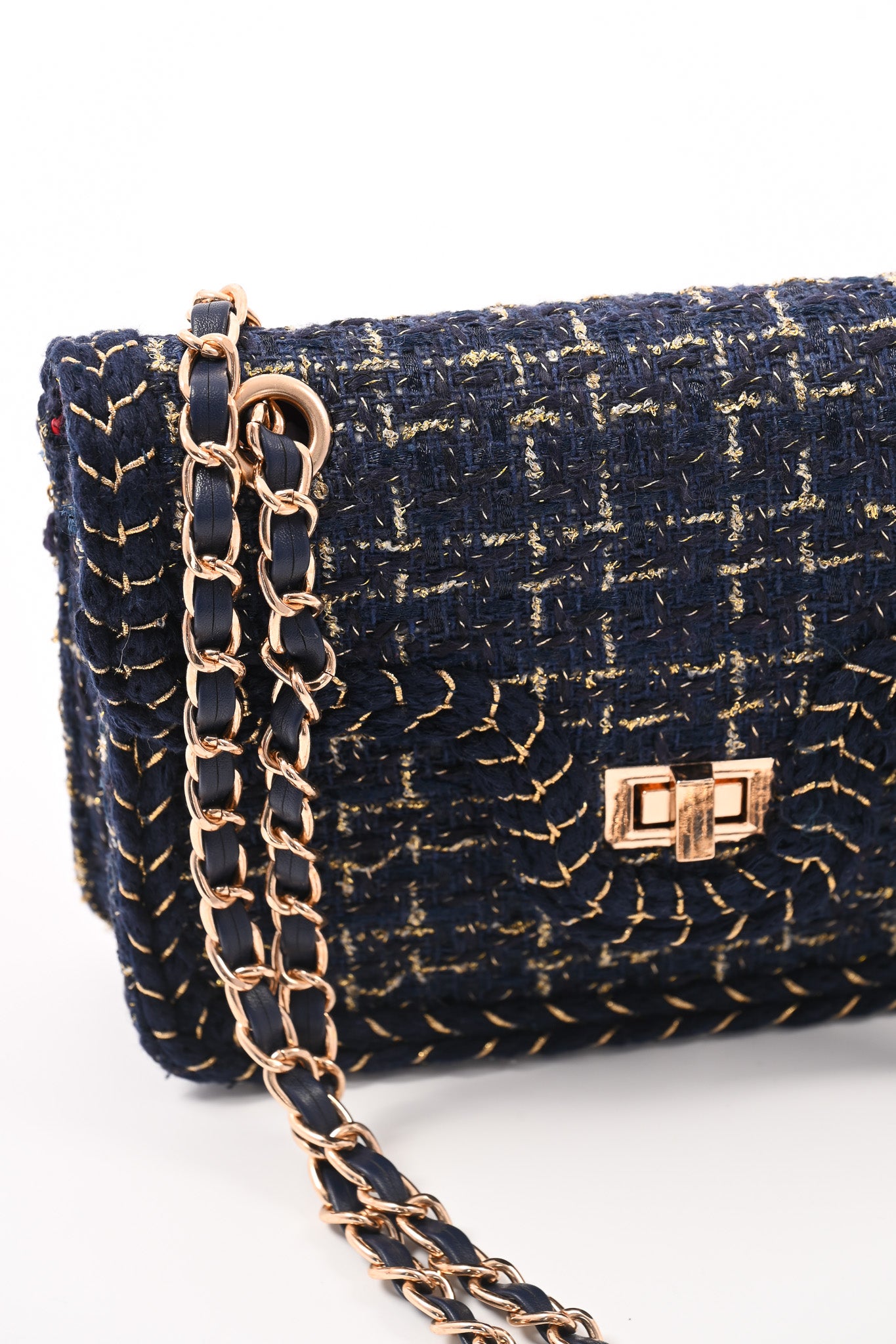 Mini schoudertas lurex marineblauw