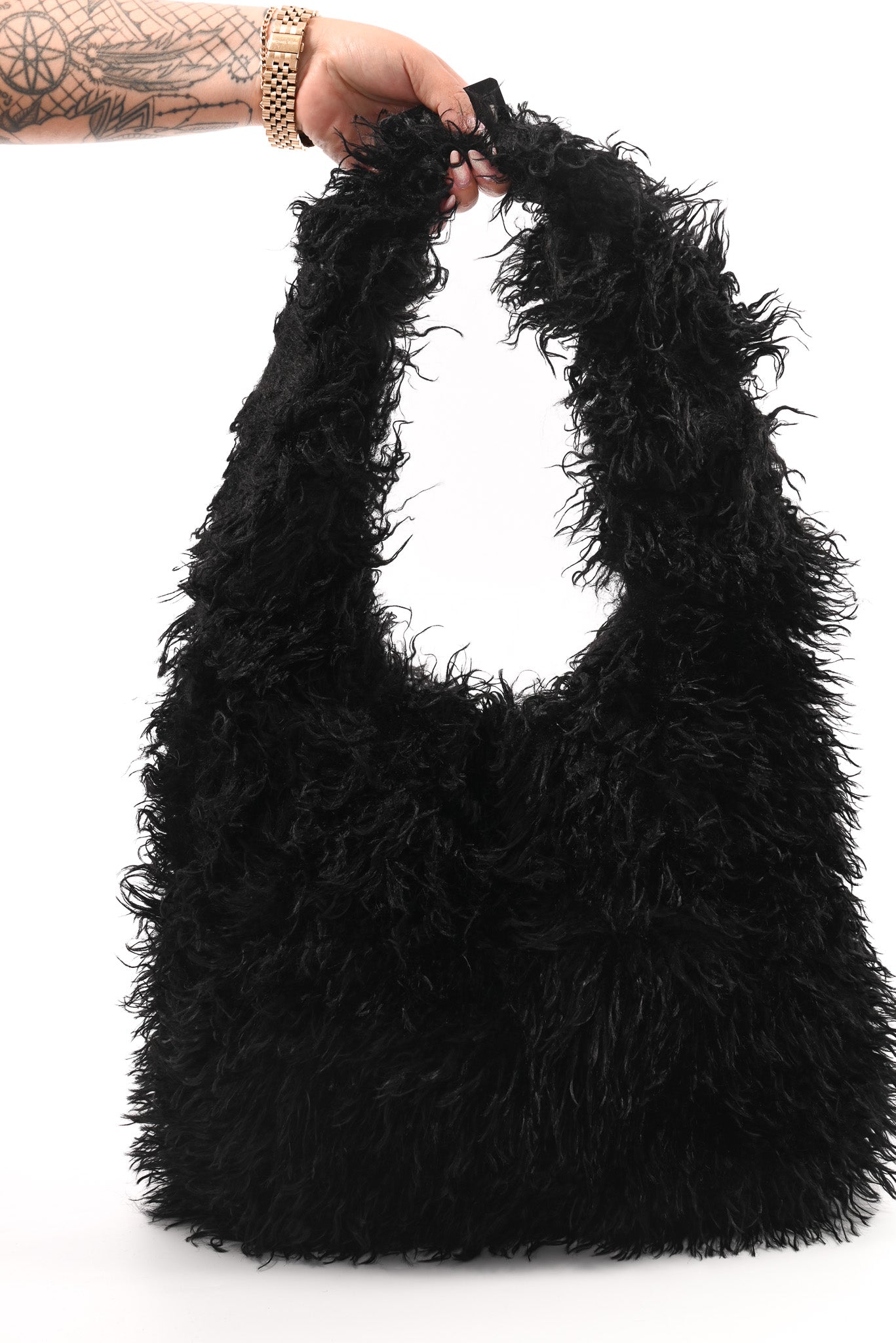 Wavy faux fur schoudertas zwart